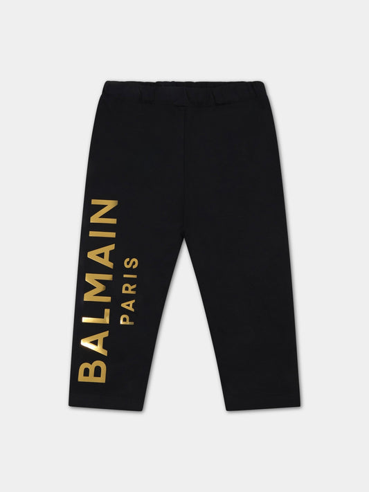 Leggings nero per neonata con logo dorato,Balmain Kids,6P6880 J0006 930OR
