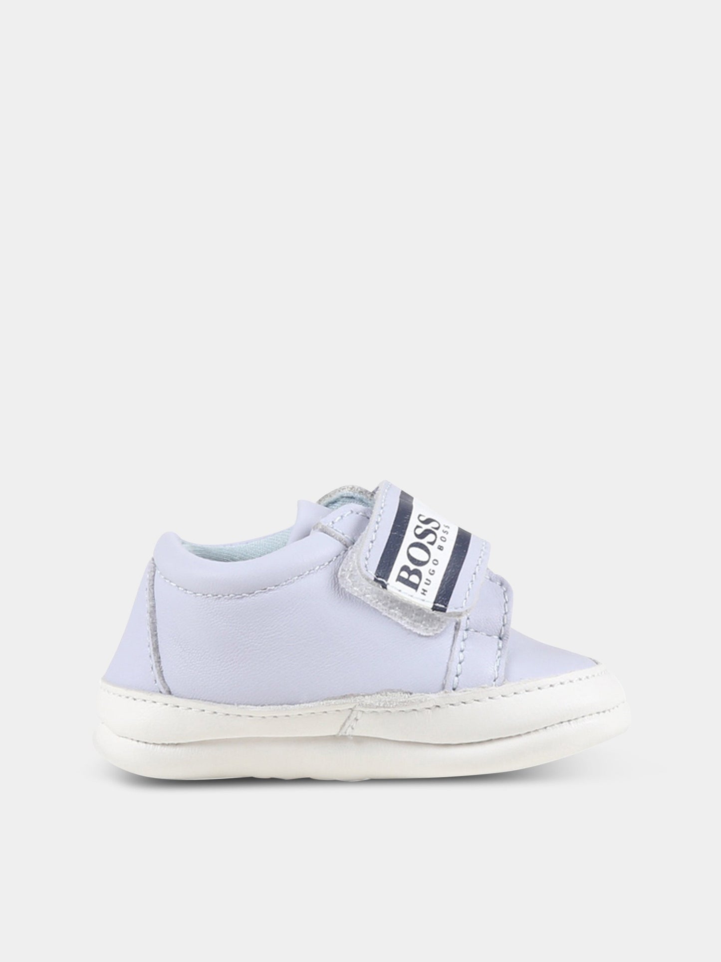 Sneakers celesti da culla per neonato con logo,Hugo Boss,J99100 771
