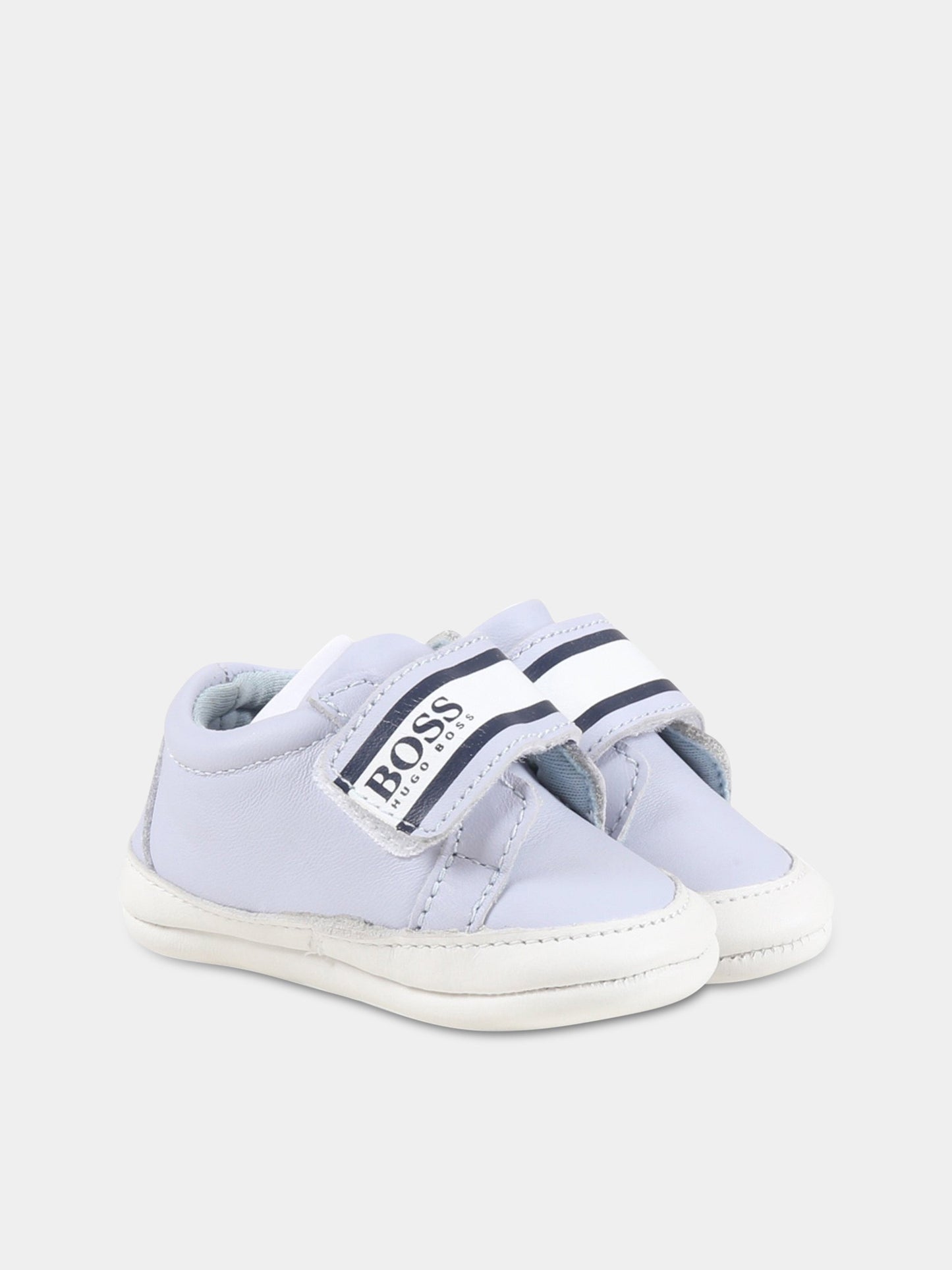 Sneakers celesti da culla per neonato con logo,Hugo Boss,J99100 771