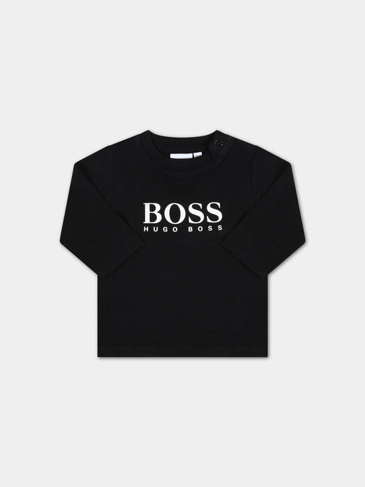 T-shirt nera per neonati con logo bianco,Hugo Boss,J05P10 09B