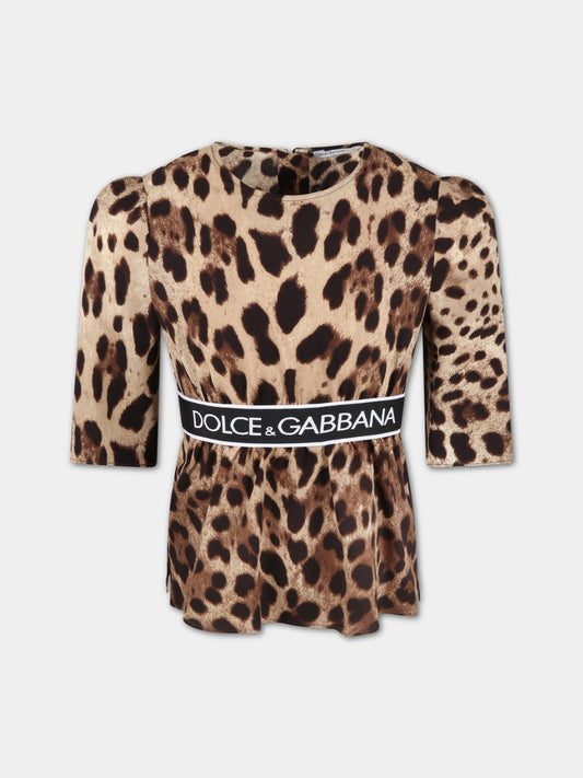 Blusa beige per bambina con logo,Dolce & Gabbana Kids,L55S41 G7BIJ HY13M