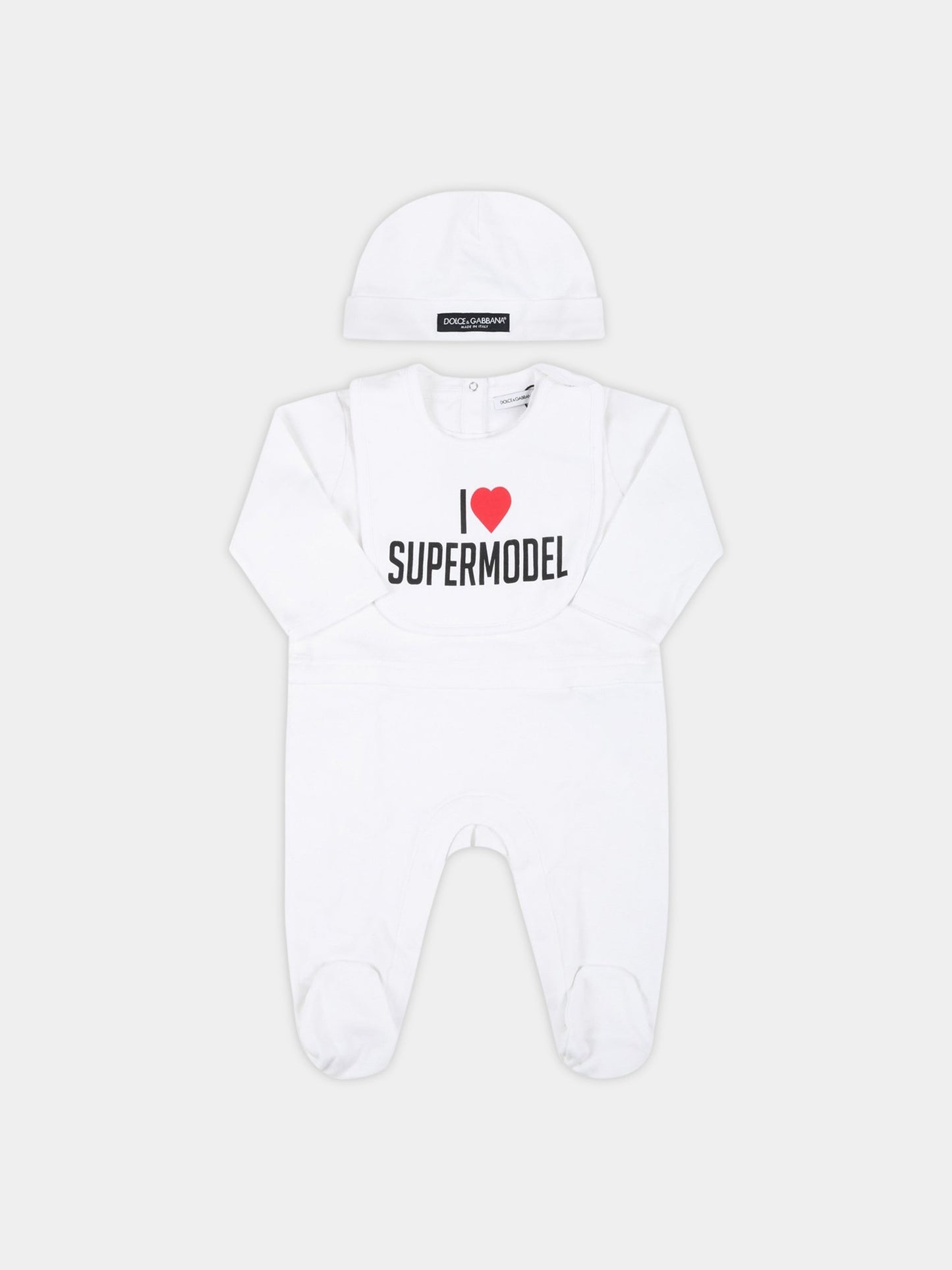 Set bianco per neonati con cuore rosso,Dolce & Gabbana Kids,L2JOU7 G7BIZ HW3FP