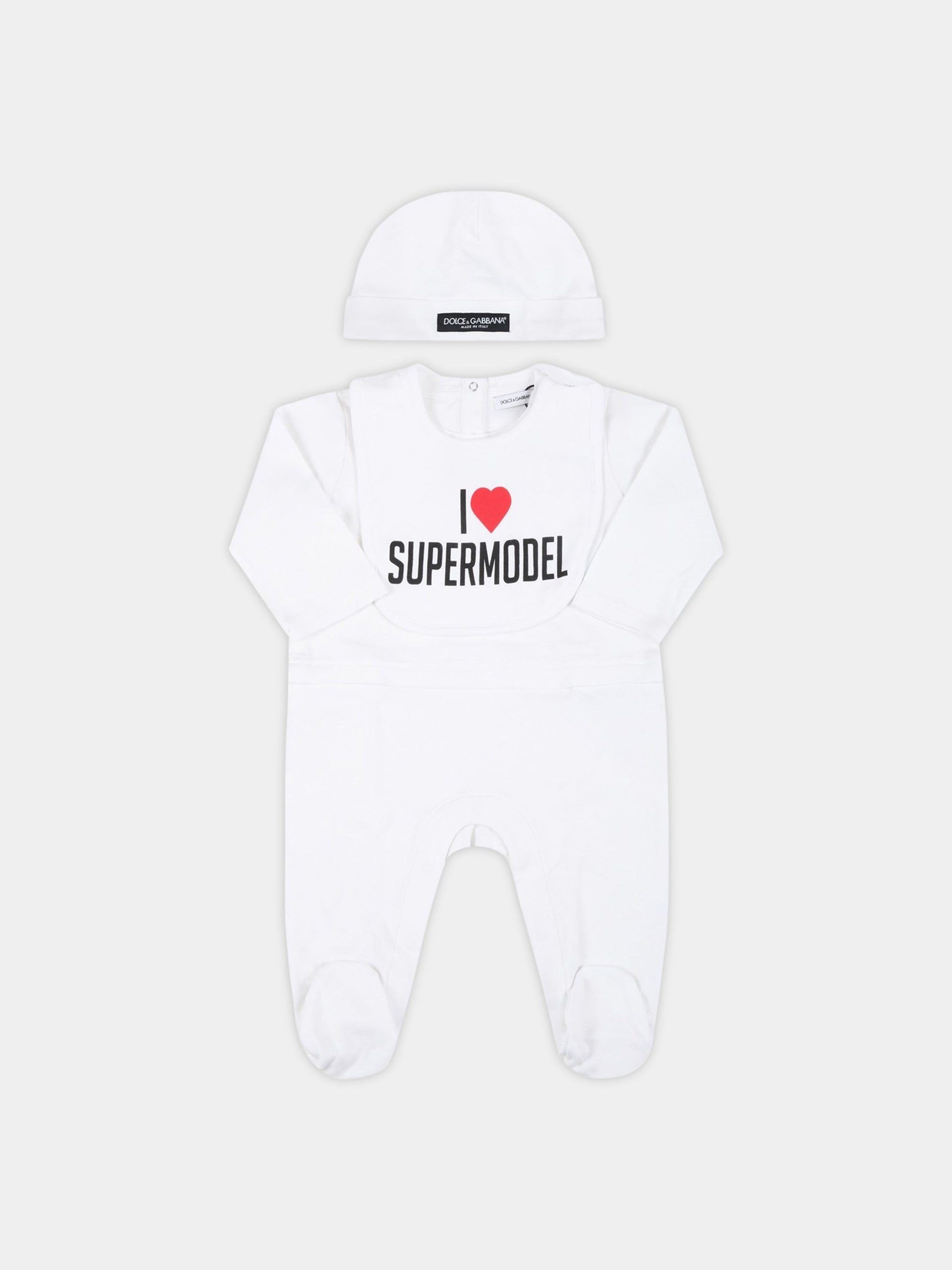 Set bianco per neonati con cuore rosso,Dolce & Gabbana Kids,L2JOU7 G7BIZ HW3FP
