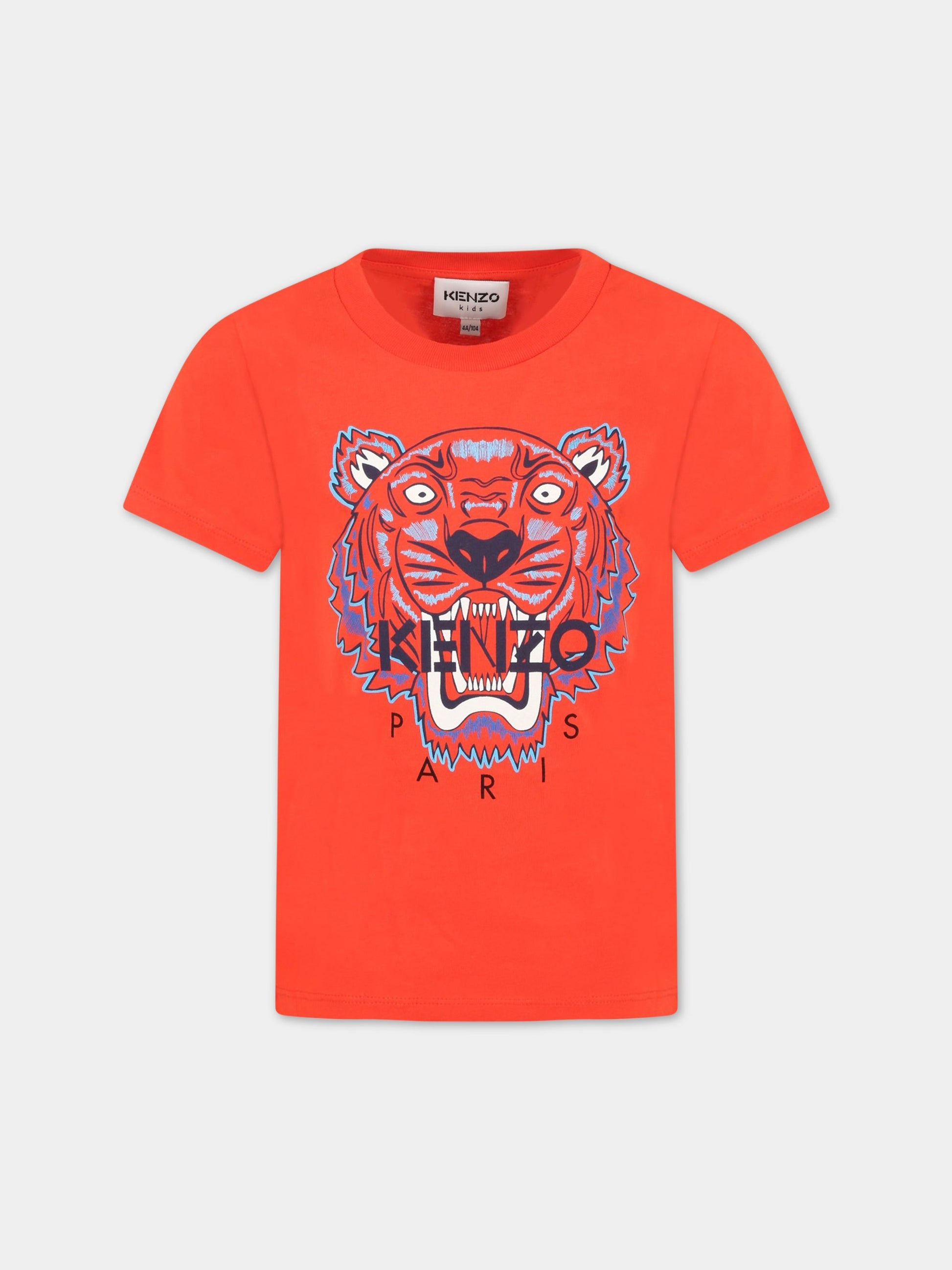 T-shirt rossa per bambino con iconica tigre,Kenzo Kids,K25100 971