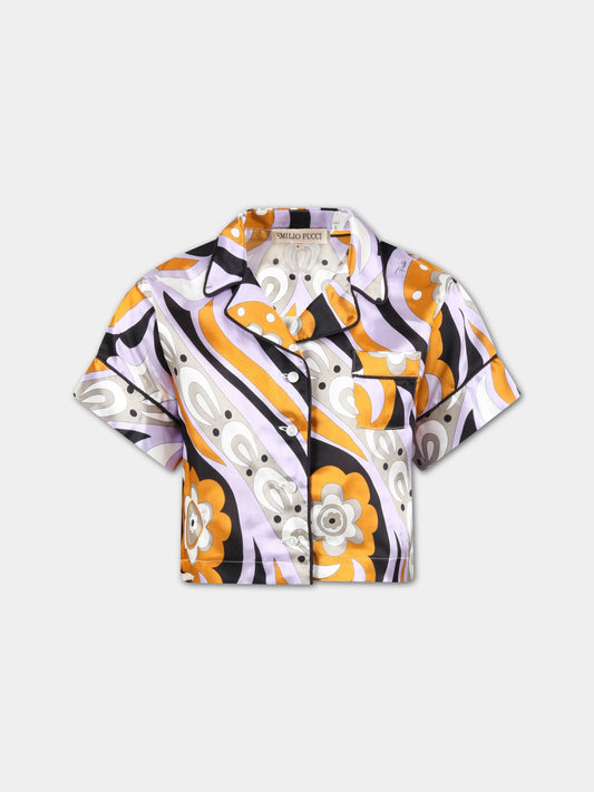 Camicia multicolor per bambina con logo nero,Emilio Pucci Junior,9P5021 S0016 208LI