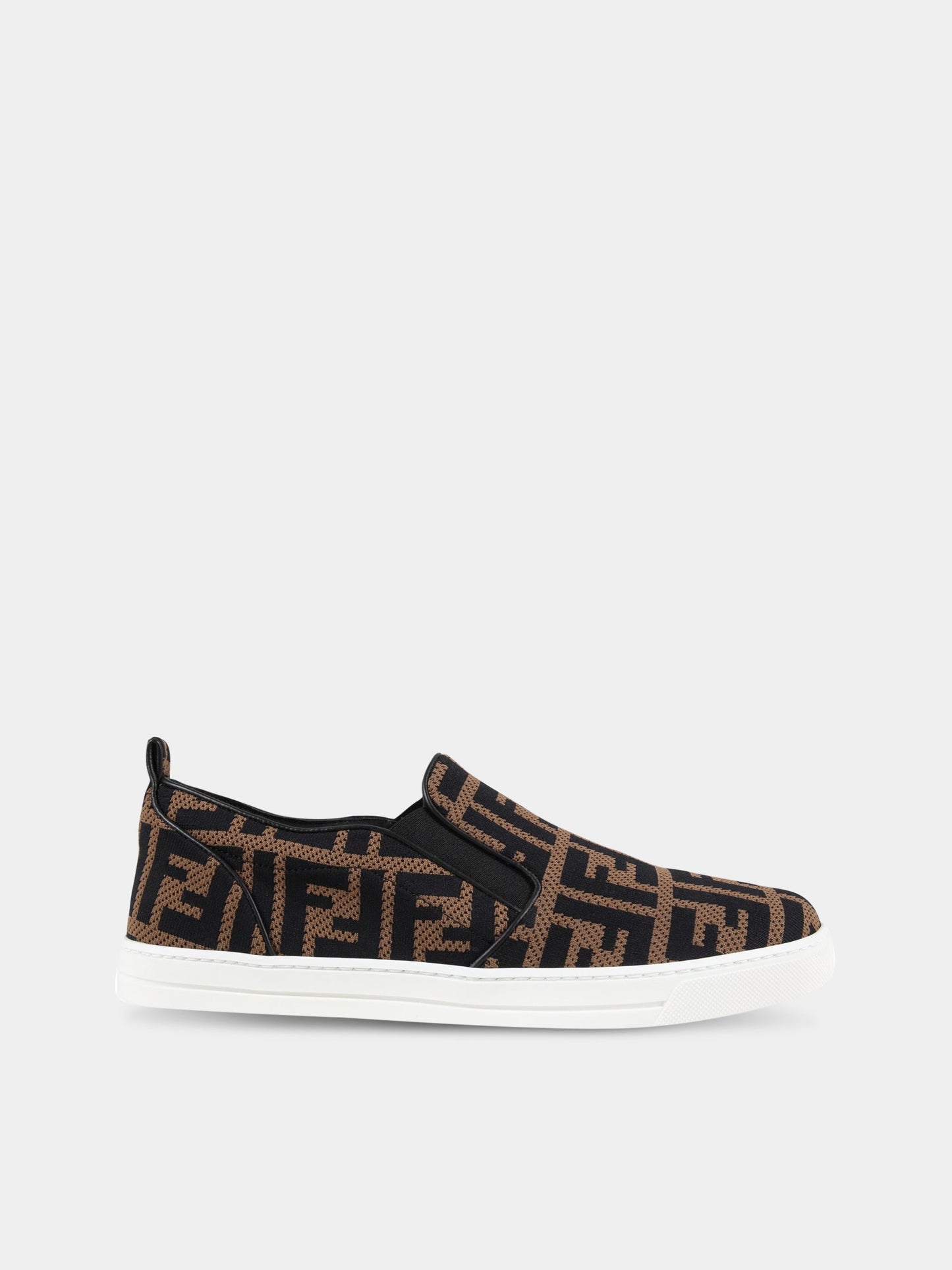 Slip on marroni per bambini con doppie FF,Fendi Kids,JMR368 AD8D F0R7V