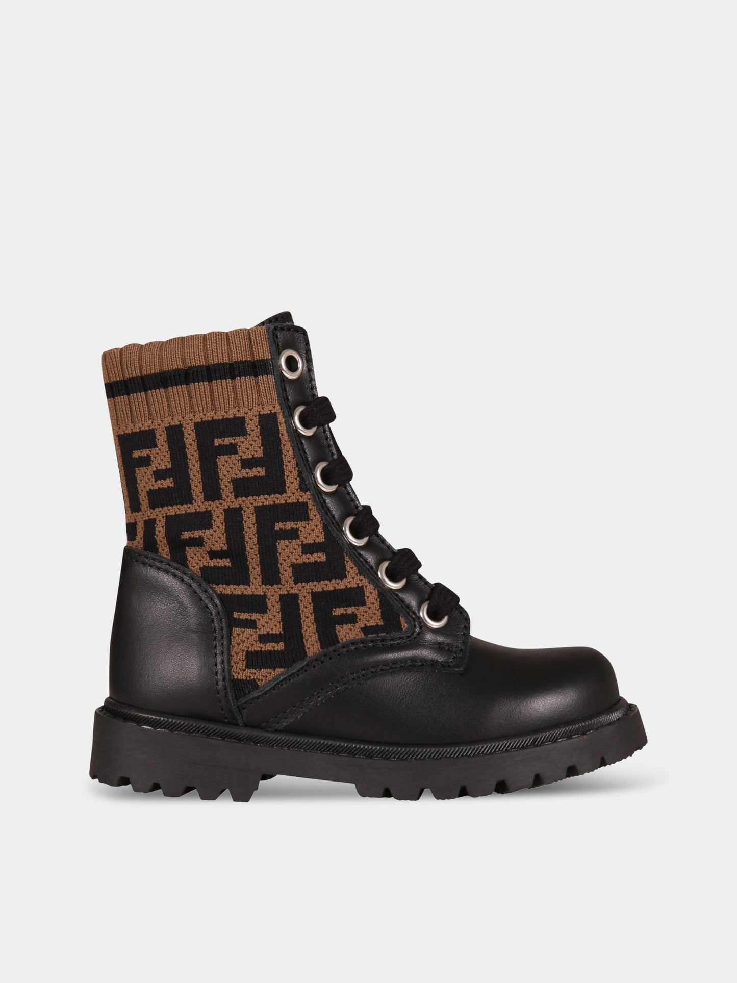 Stivali neri per bambini con doppie FF,Fendi Kids,JMR382 AEGP F0PMM