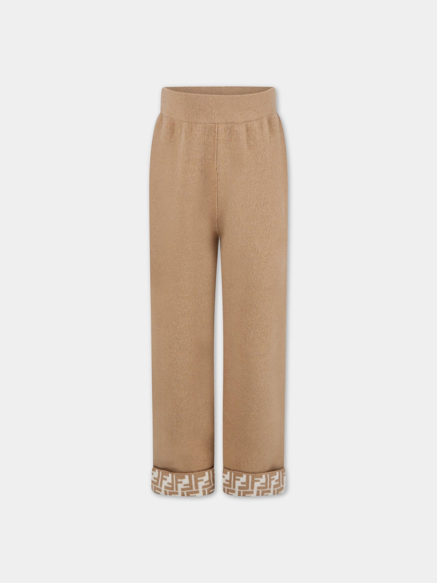Pantalone beige per bambina con doppie FF,Fendi Kids,JUG022 AG2O F0QU5