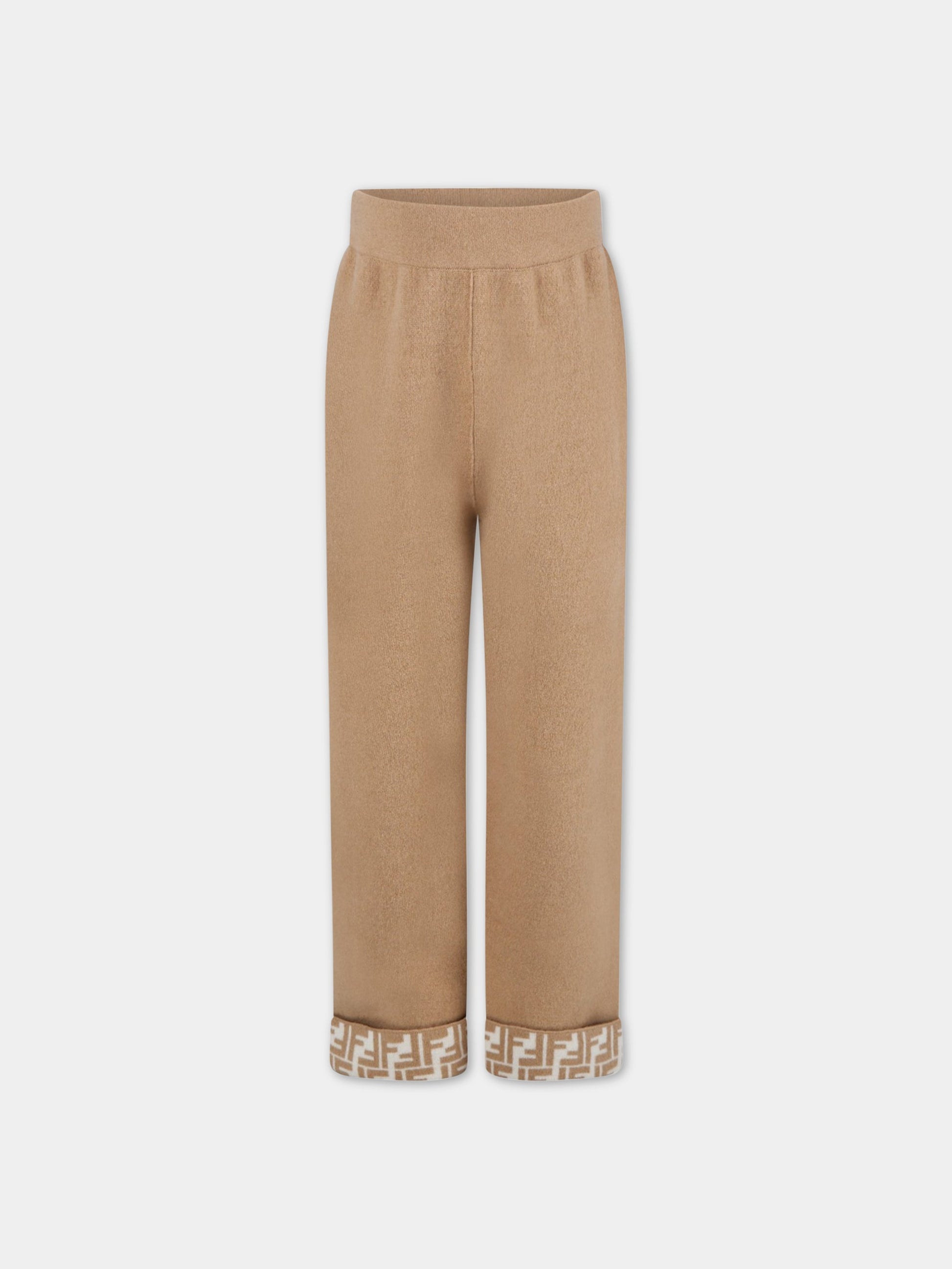 Pantalone beige per bambina con doppie FF,Fendi Kids,JUG022 AG2O F0QU5