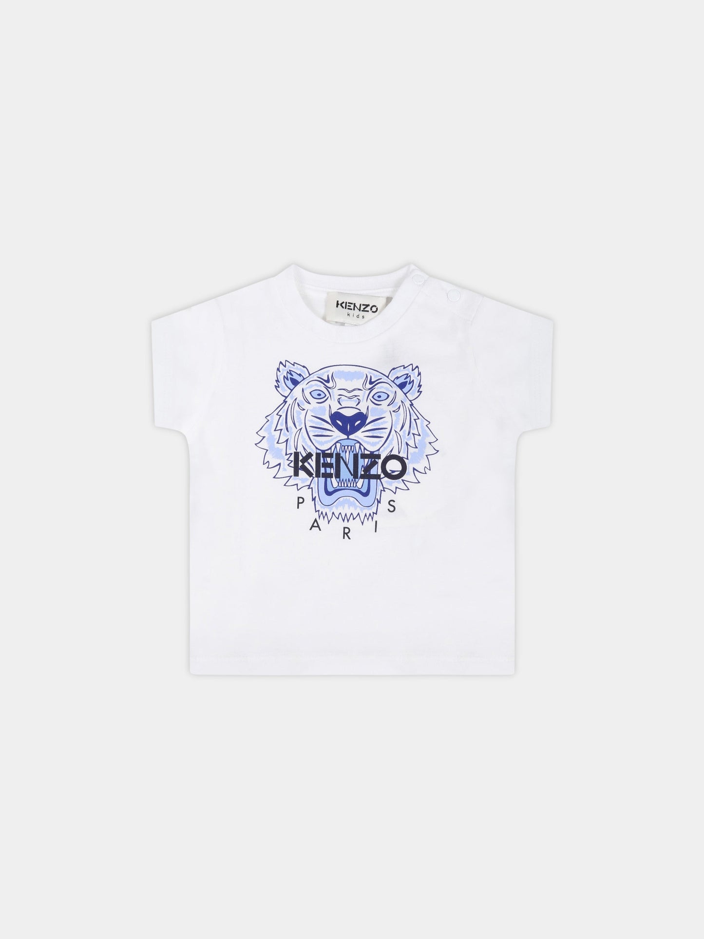 T-shirt bianca per neonato con tigre blu,Kenzo Kids,K05121 103