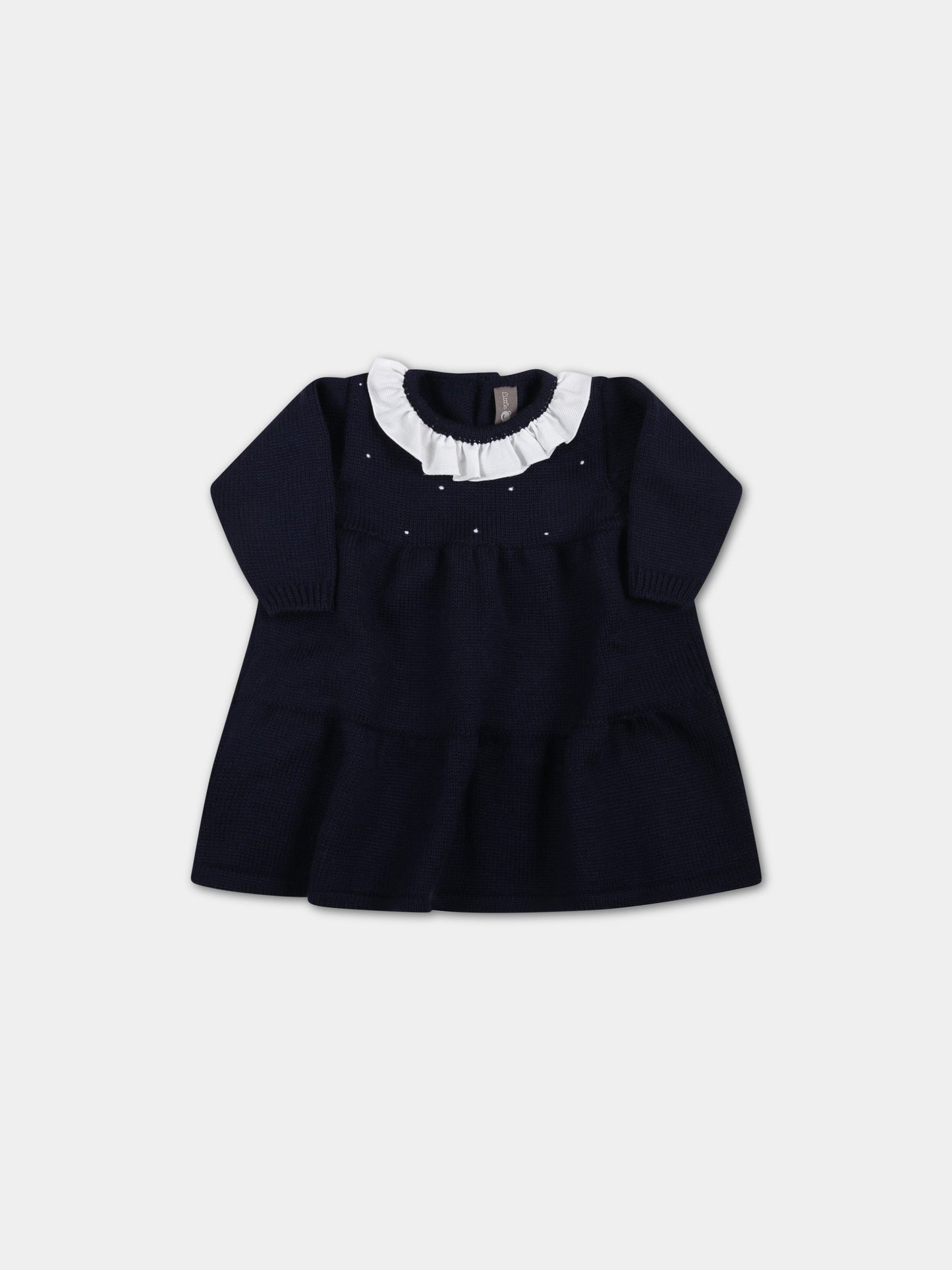 Vestito blu per neoanta con rouche,Little Bear,3021 BLU/LATTE