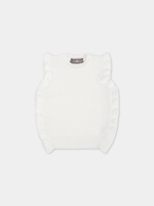 Gilet avorio per neonata con rouche,Little Bear,3165 LATTE
