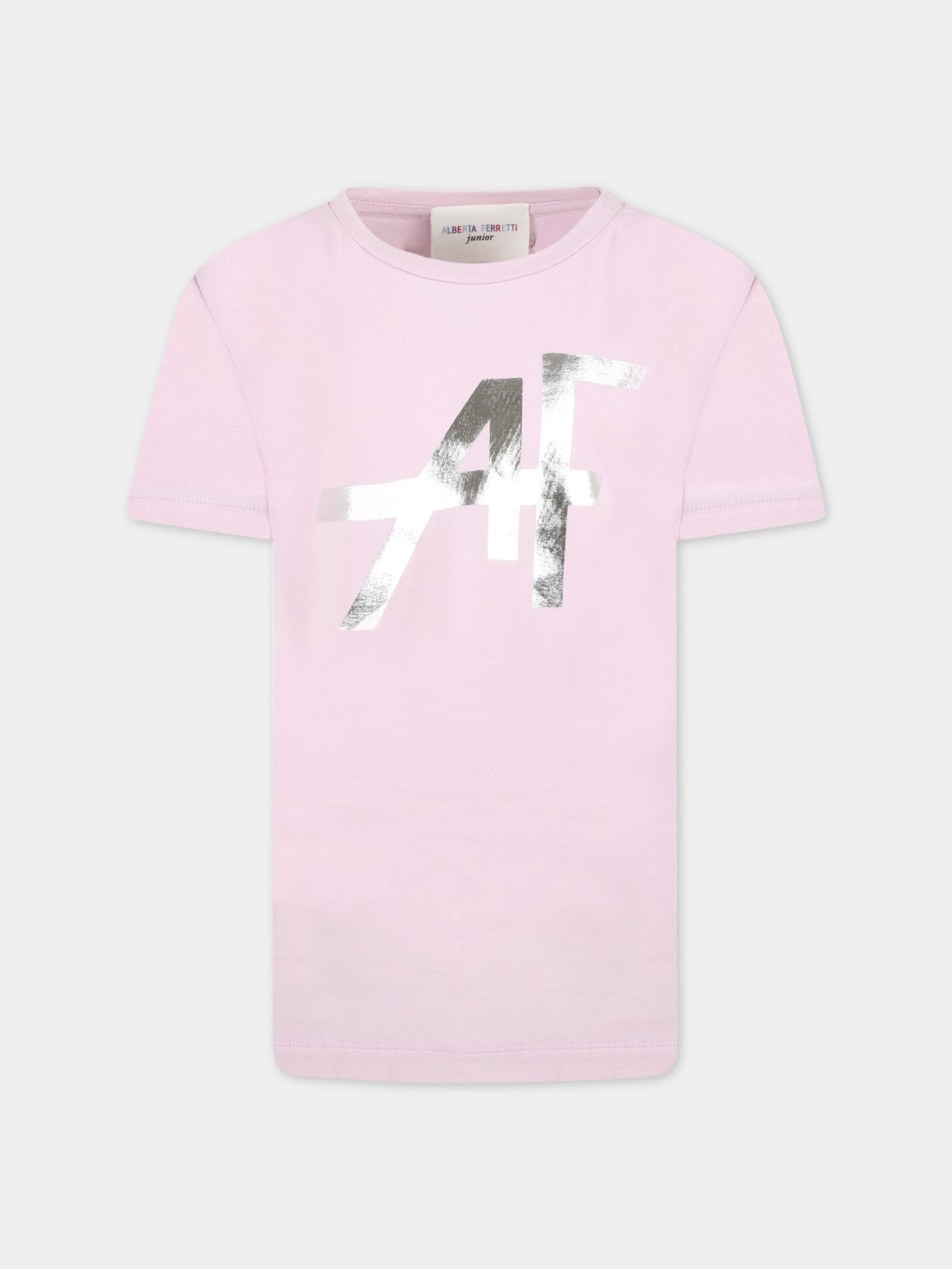 T-shirt lilla per bambina con logo argentato,Alberta Ferretti Junior,025412 042