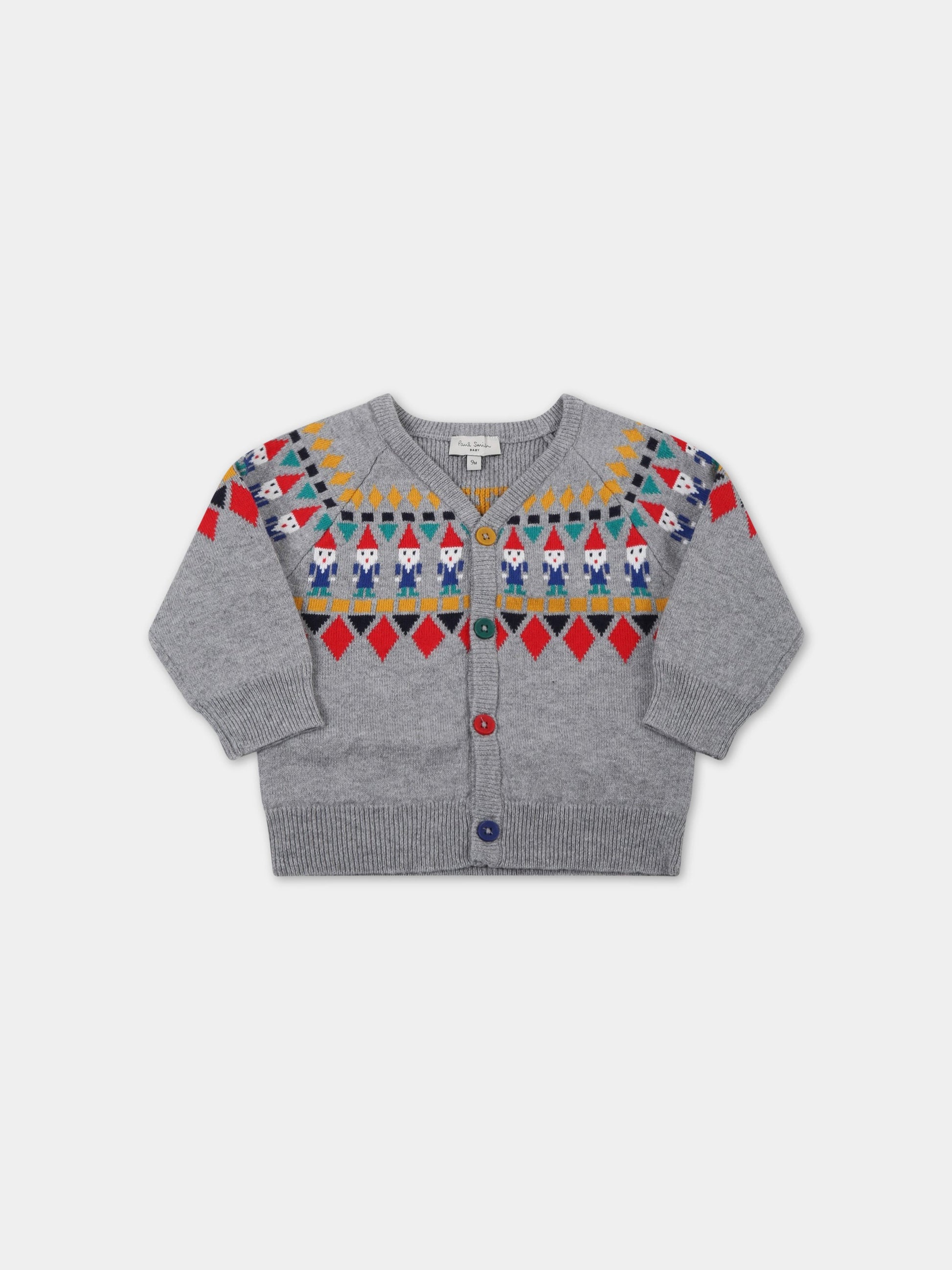 Cardigan grigio per neonato con Babbi Natale,Paul Smith Junior,P05078 A53