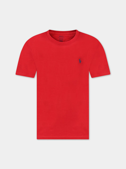 T-shirt rossa per bambini con cavallino,Ralph Lauren Kids,832904038