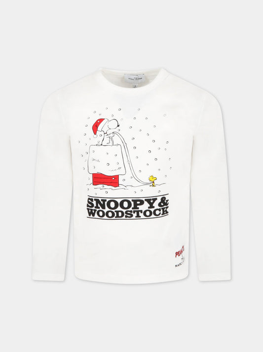 T-shirt bianca per bambini con Snoopy,Little Marc Jacobs,W15589 117