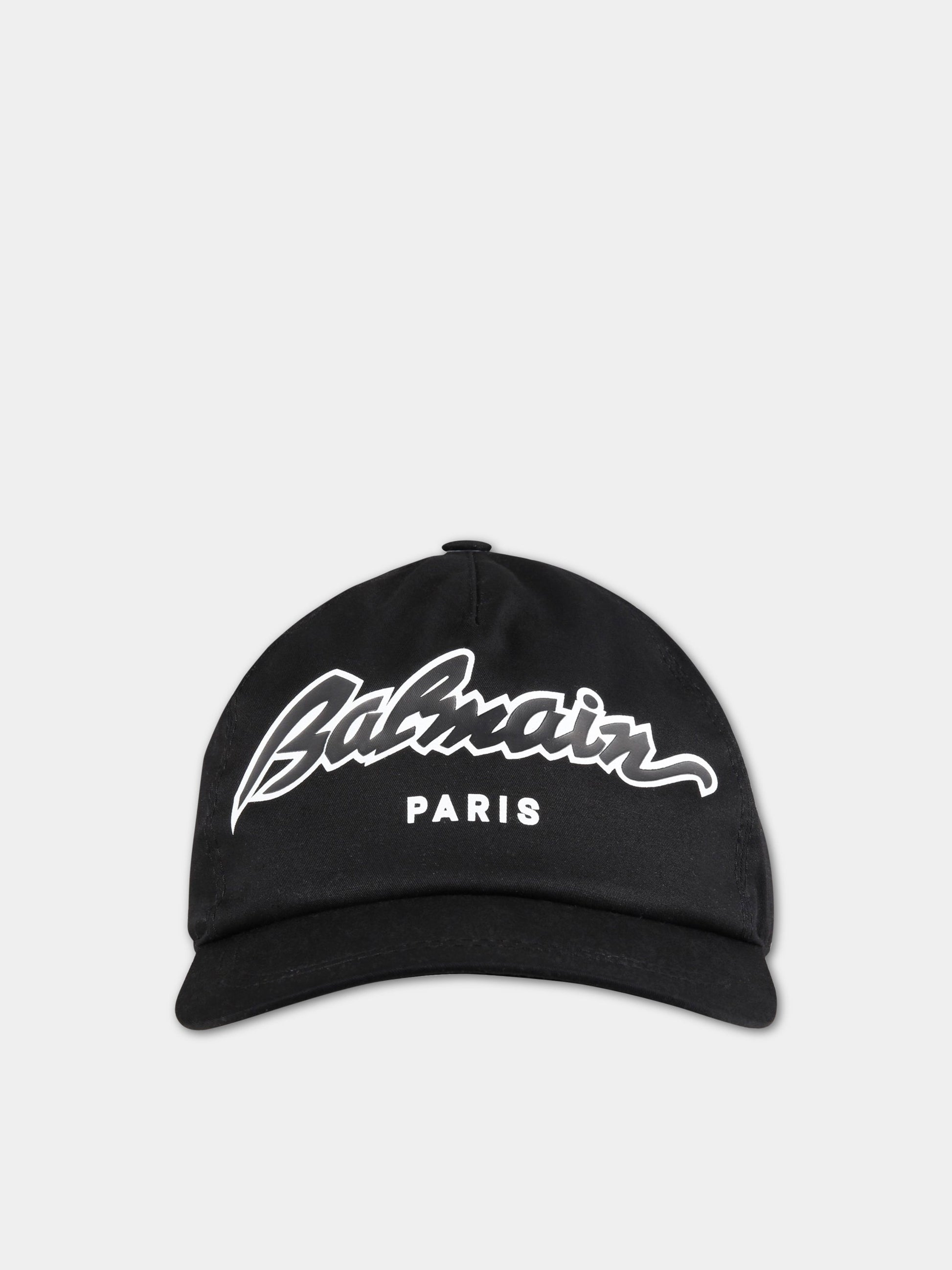 Cappello nero per bambini con logo bianco,Balmain Kids,6Q0577 G0019 930
