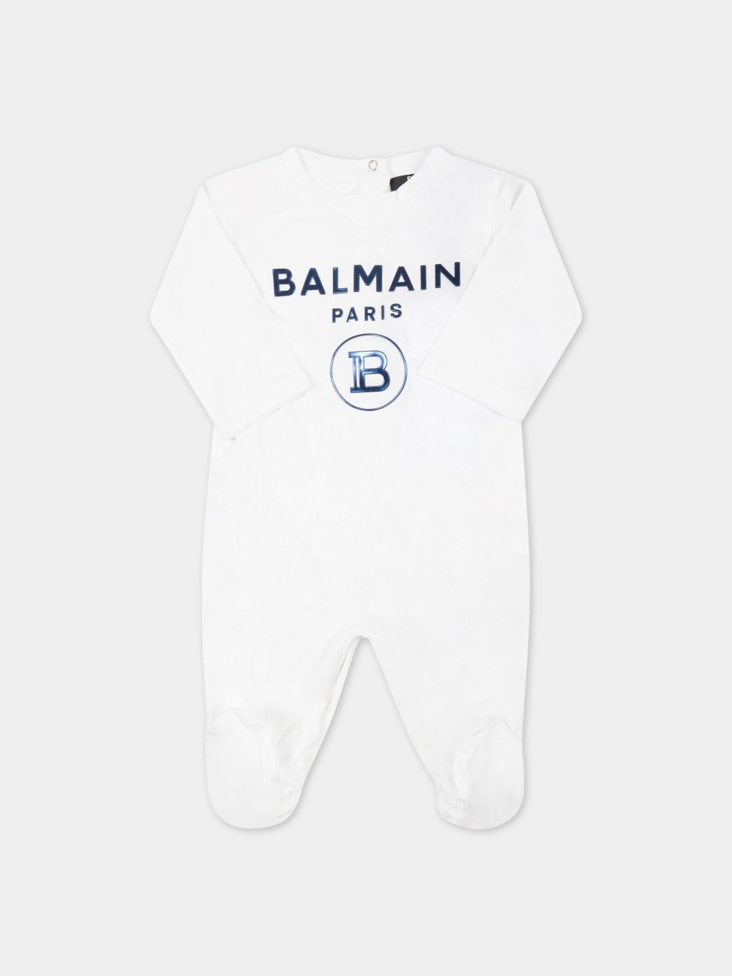 Set bianco per neonato con doppio logo blu,Balmain Kids,6Q8A50 Z0057 100AZ