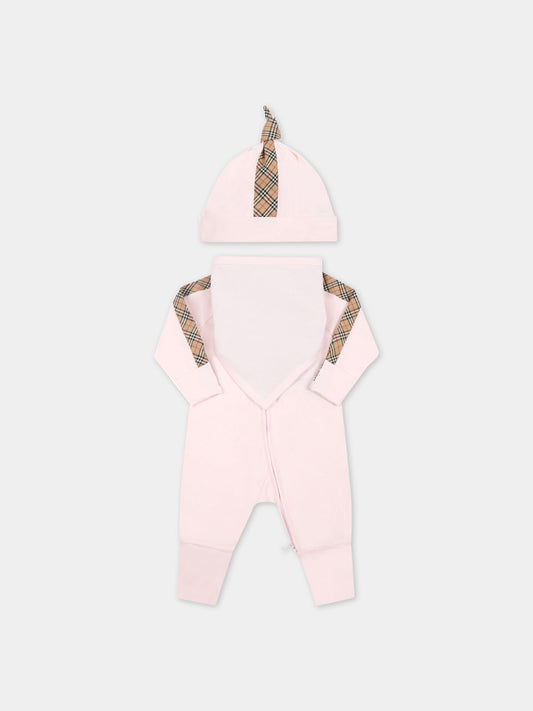 Set rosa per neonata con iconico check vintage,Burberry Kids,8048410