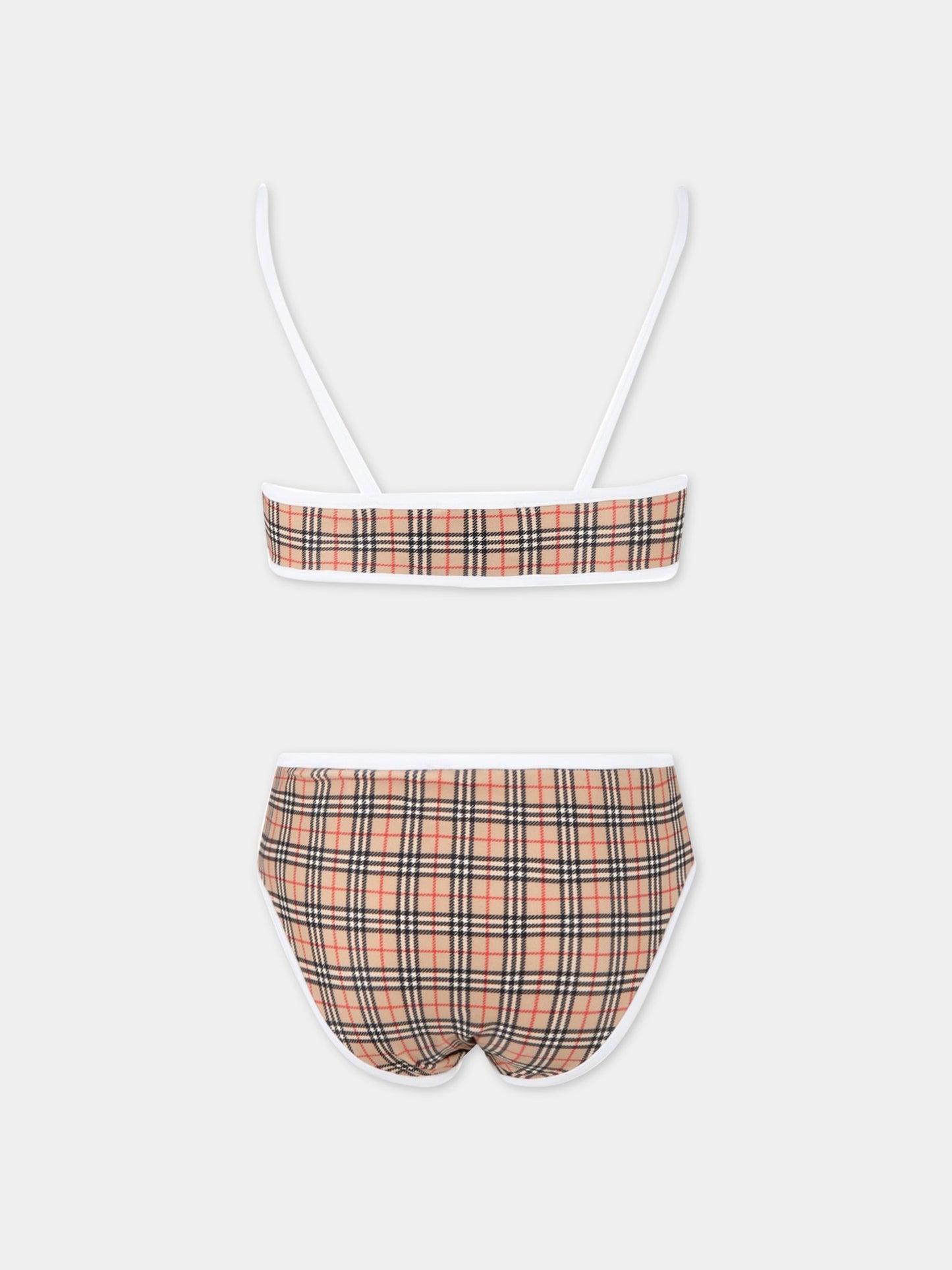 Bikini beige per bambina con check vintage,Burberry Kids,8047822