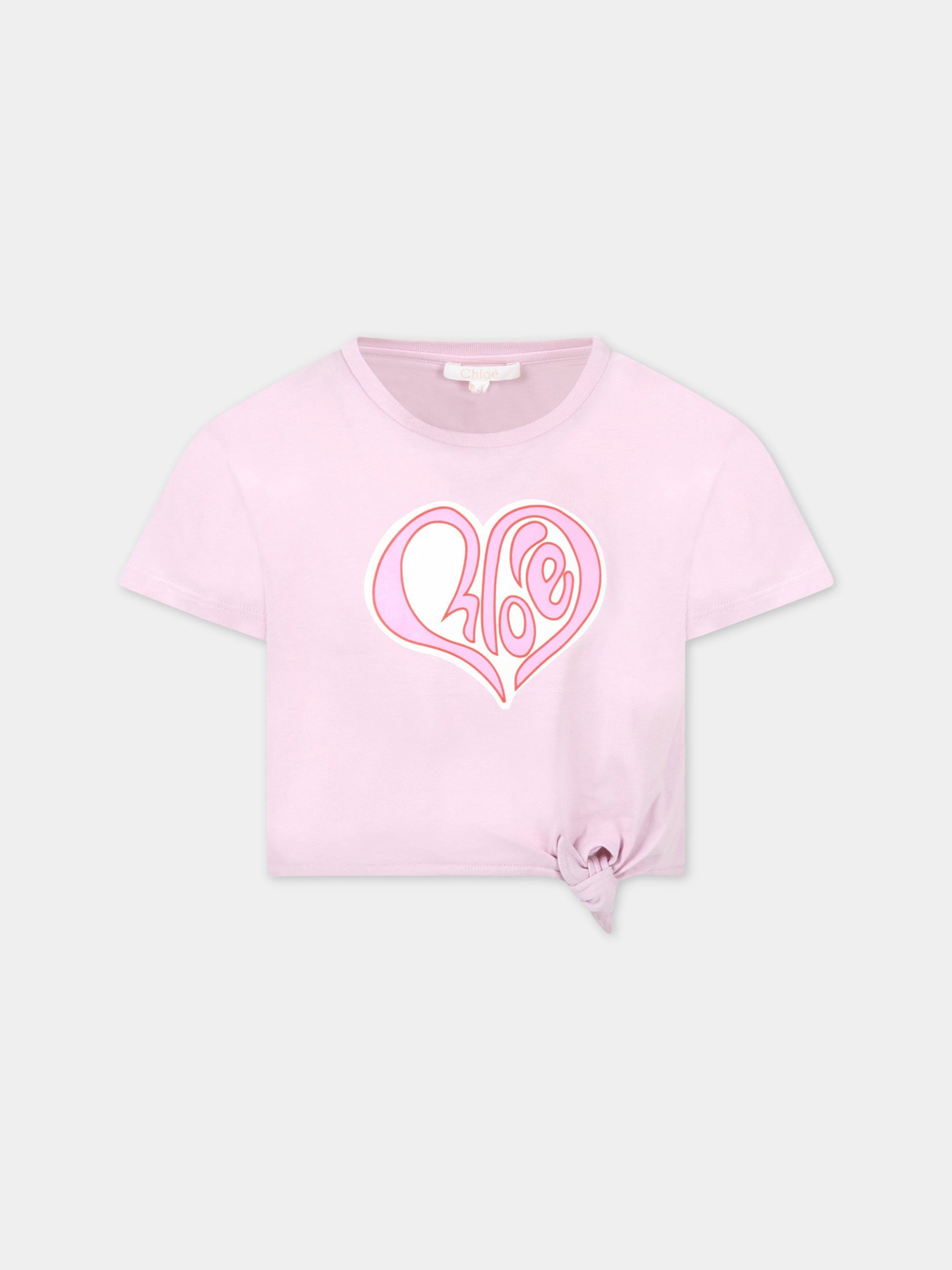 T-shirt lilla per bambina con logo,Chloé Kids,C15D42 924