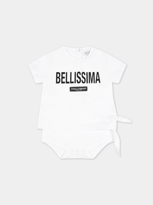 T-shirt bianca per neonata con scritta,Dolce & Gabbana Kids,L2JOX0 G7B4I W0800
