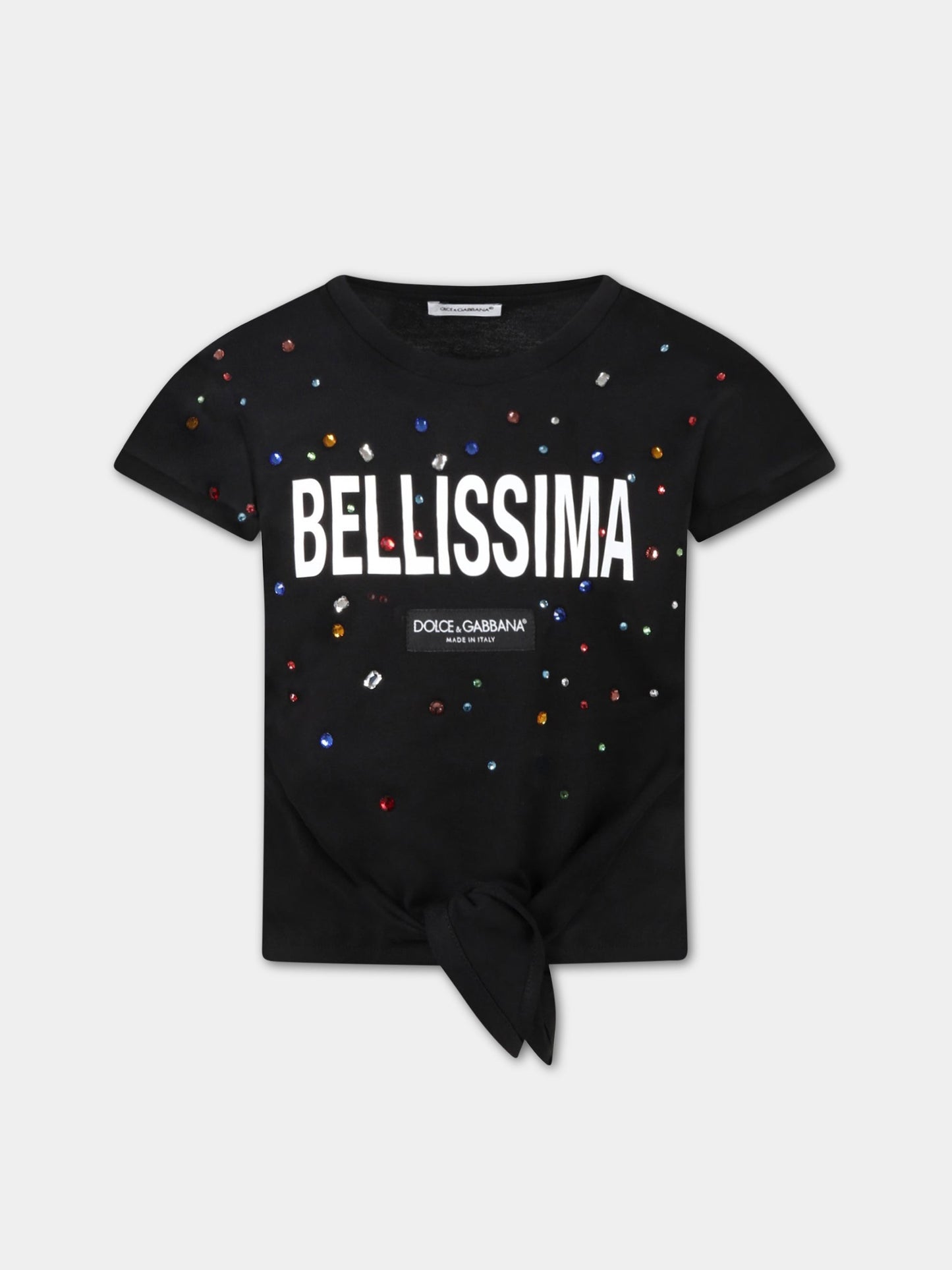 T-shirt nera per bambina con strass,Dolce & Gabbana Kids,L5JTIE G7B4M N0000
