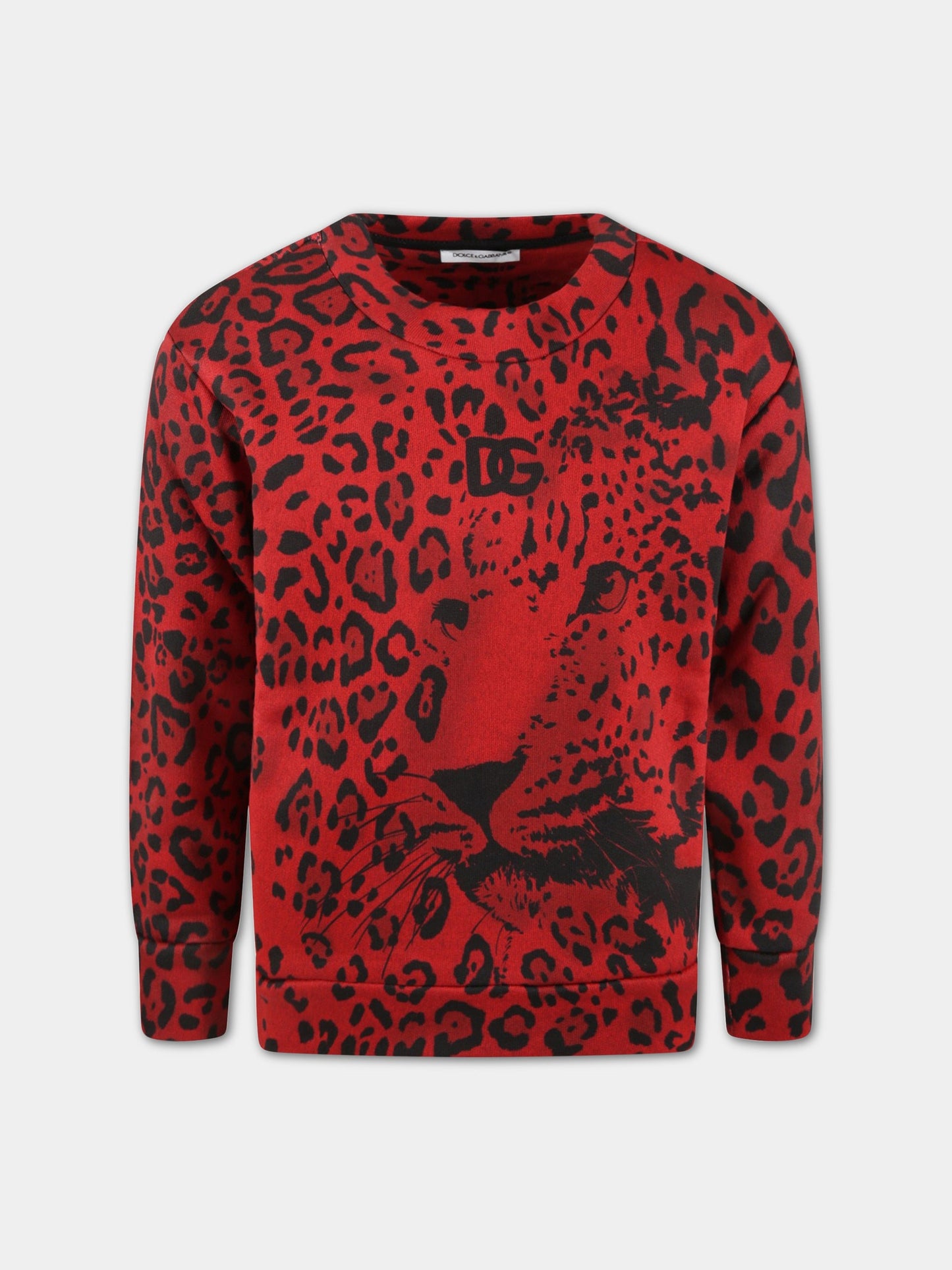 Felpa rossa per bambino con stampa animalier,Dolce & Gabbana Kids,L4JWCL G7BUQ HRTYN