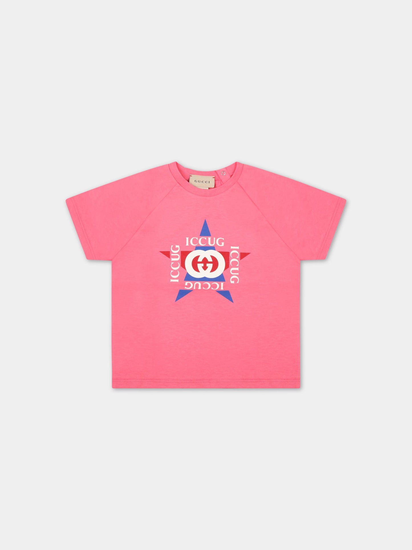 T-shirt rosa per neonata con loghi,Gucci Kids,600127 XJDZ7 5504