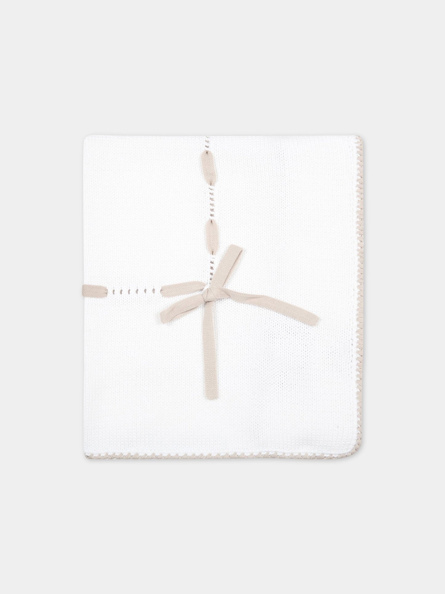 Coperta bianca per neonati con fiocco biege,Little Bear,4000 BIANCO/CORDA