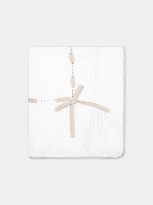 Coperta bianca per neonati con fiocco biege,Little Bear,4000 BIANCO/CORDA