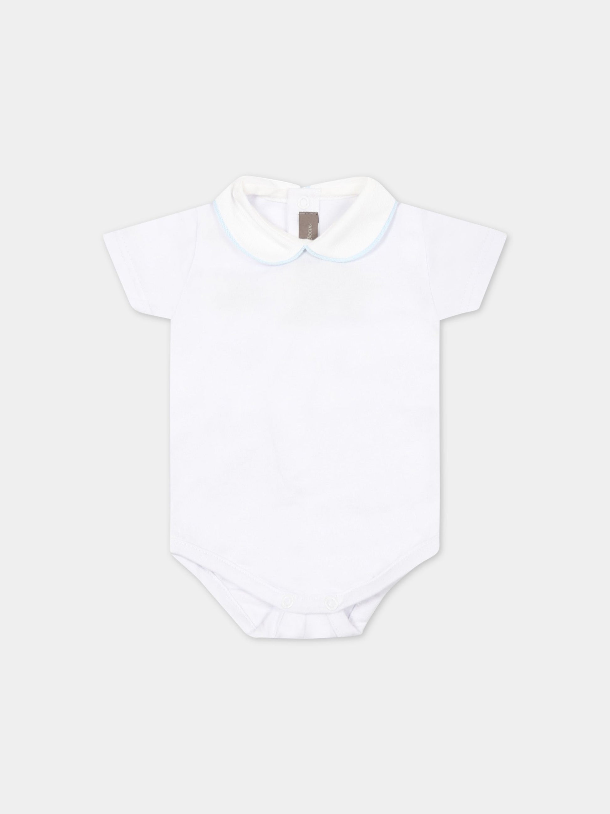 Body bianco per neonato con dettaglio celeste,Little Bear,4024 BIANCO/CIELO