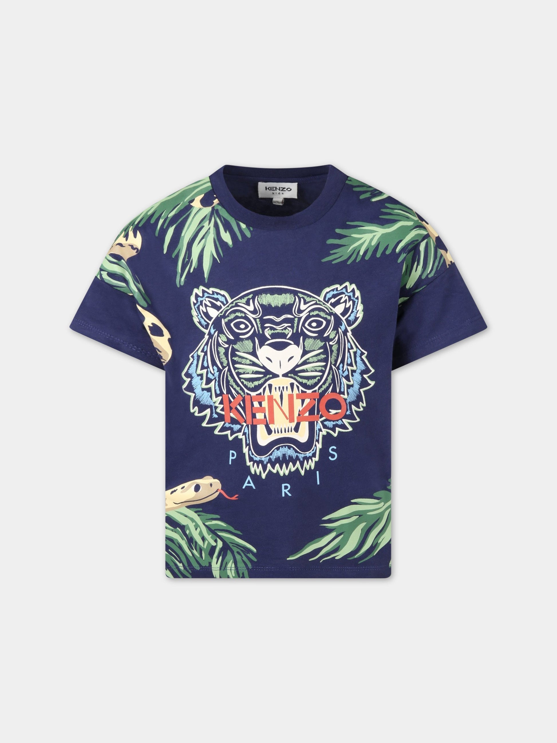 T-shirt blu per bambino con serpenti,Kenzo Kids,K25642 85M