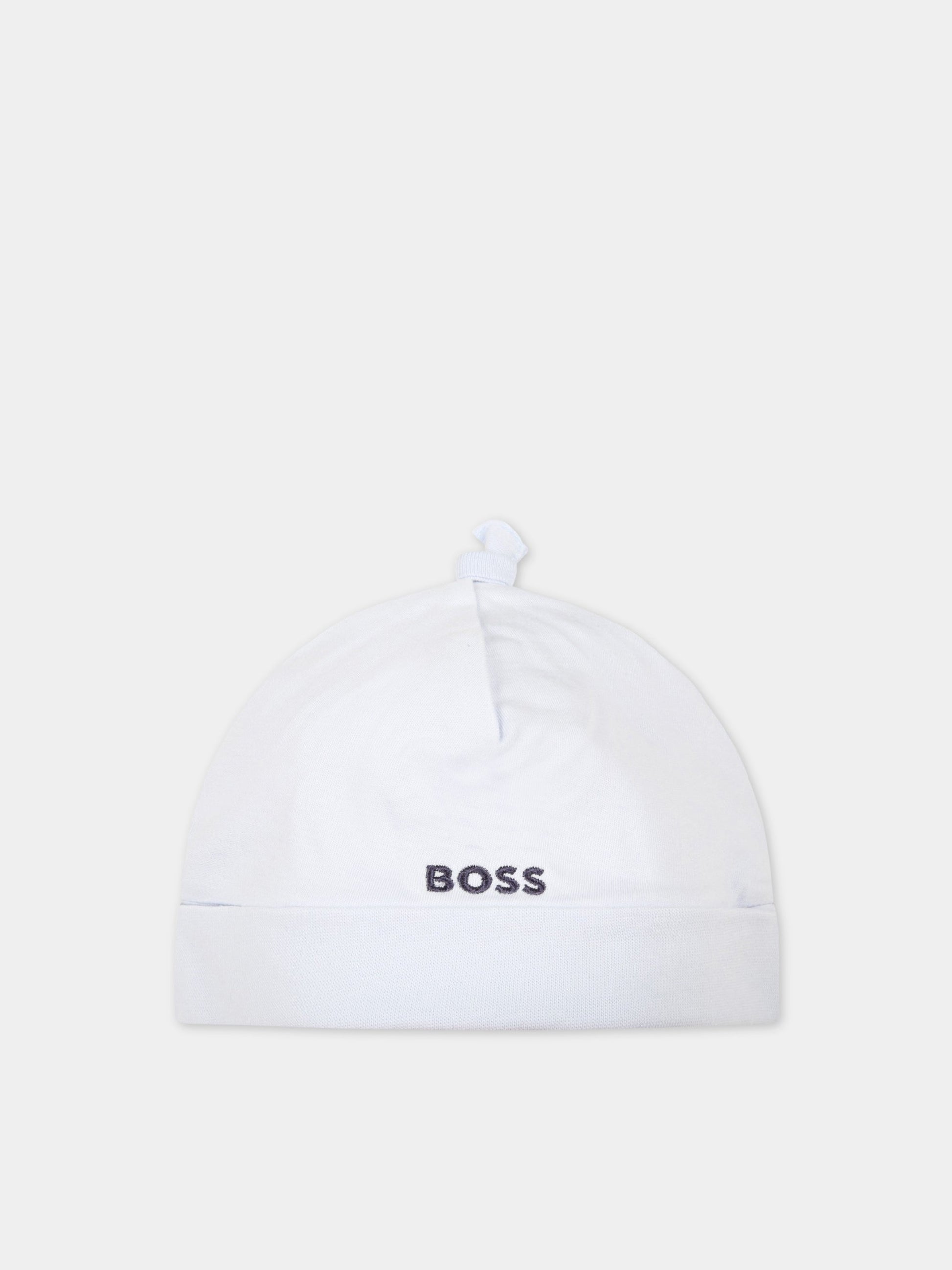 Cappello celeste per neonato con logo blu ricamato,Hugo Boss,J91127 771