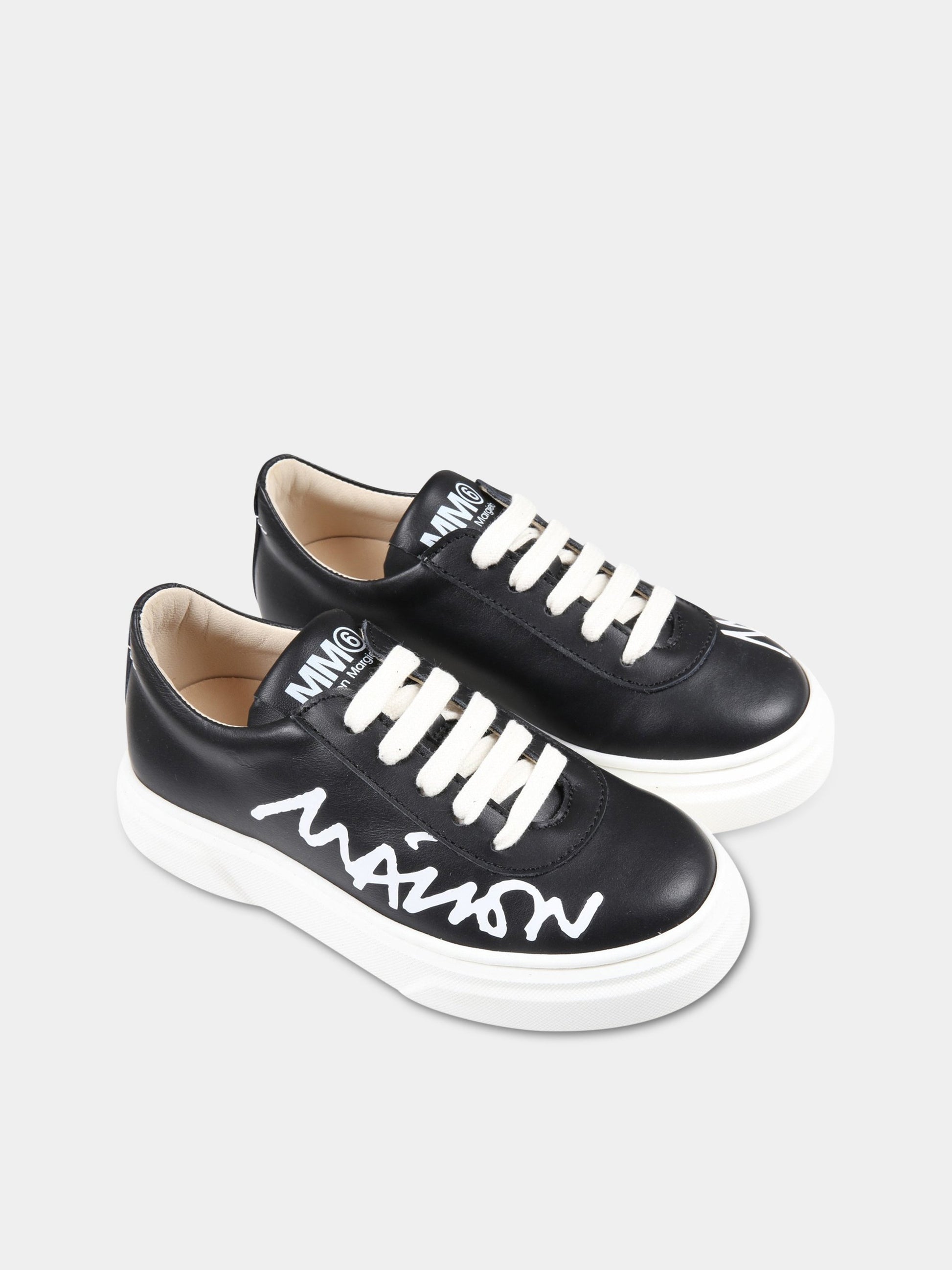 Sneakers nere per bambini con logo bianco,Mm6 Maison Margiela,70336 2