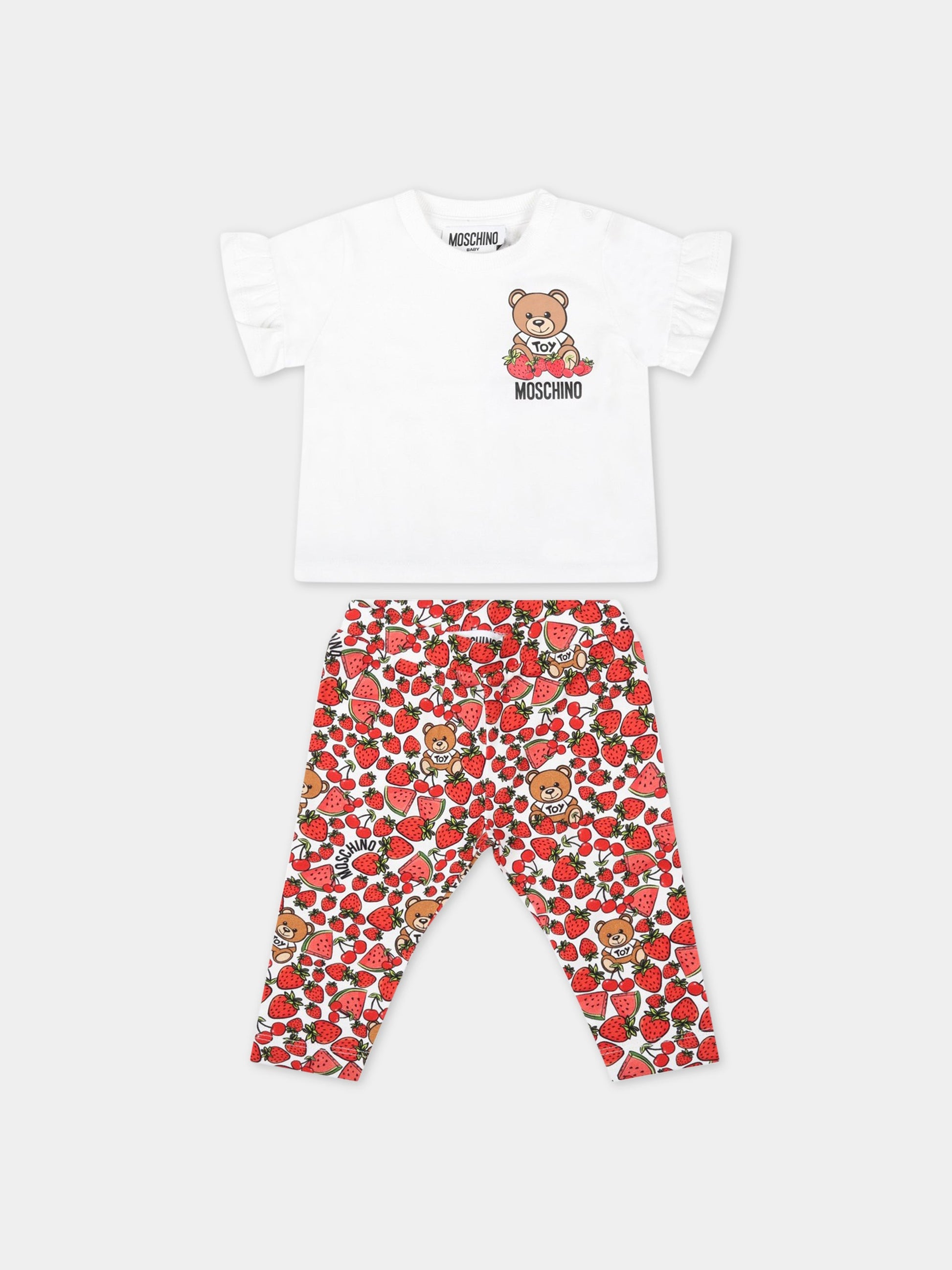 Completo bianco per neonata con Teddy Bears,Moschino Kids,MAG002 LBB90 83504