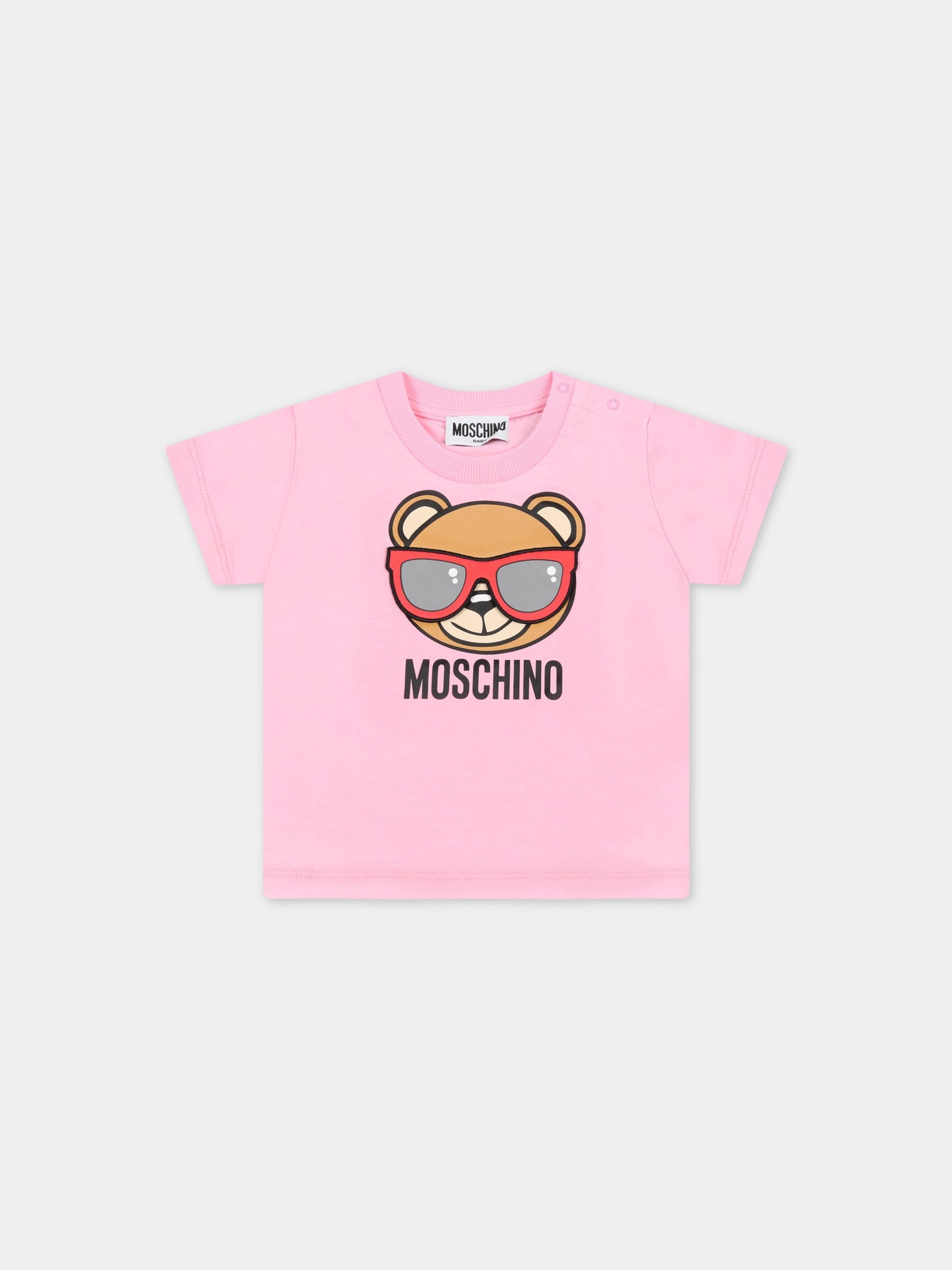 T-shirt rosa per neonata con teddy bear,Moschino Kids,MUM02T LBA10 50206