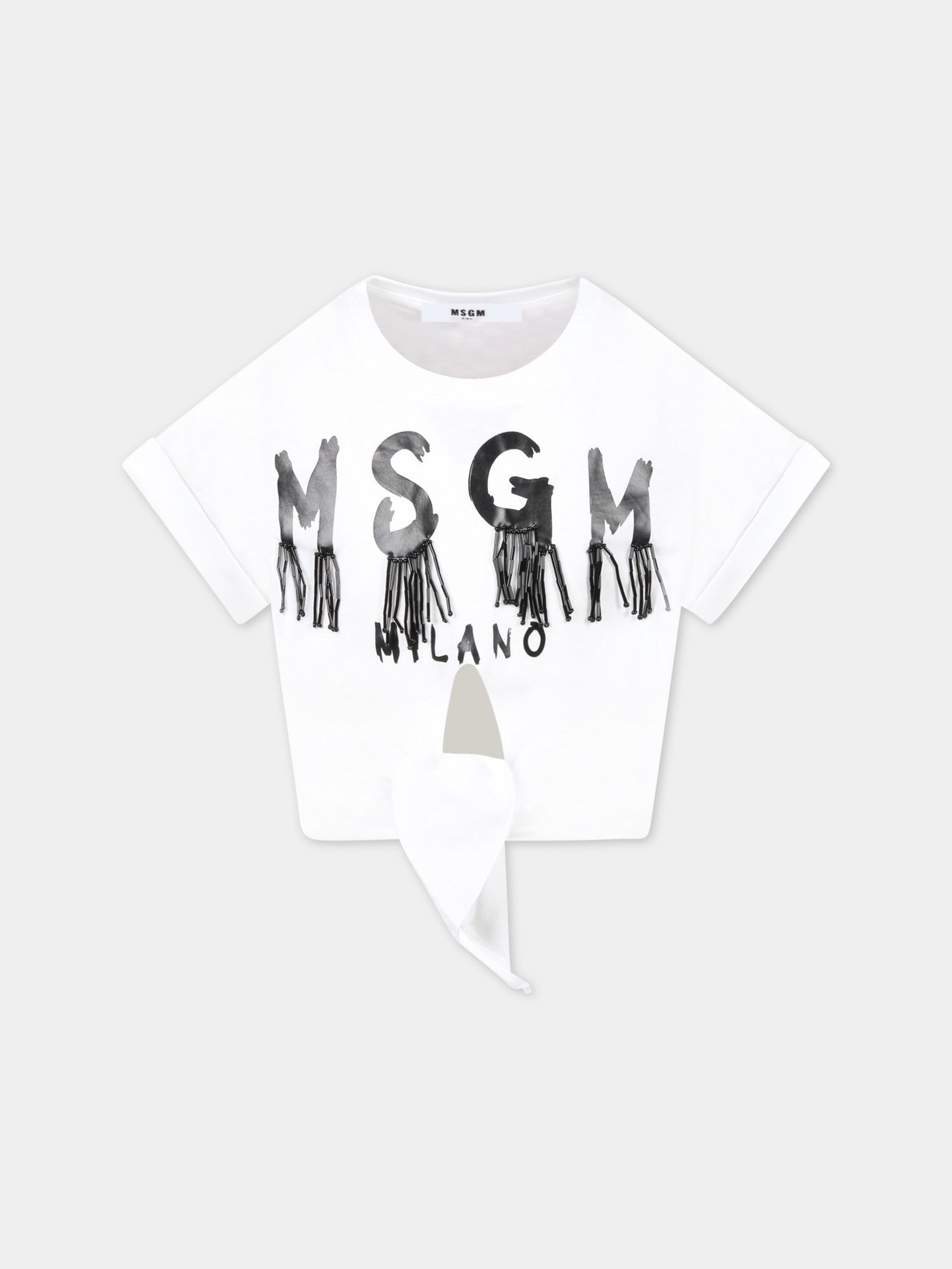 T-shirt bianca per bambina con logo,Msgm Kids,MS028845 001