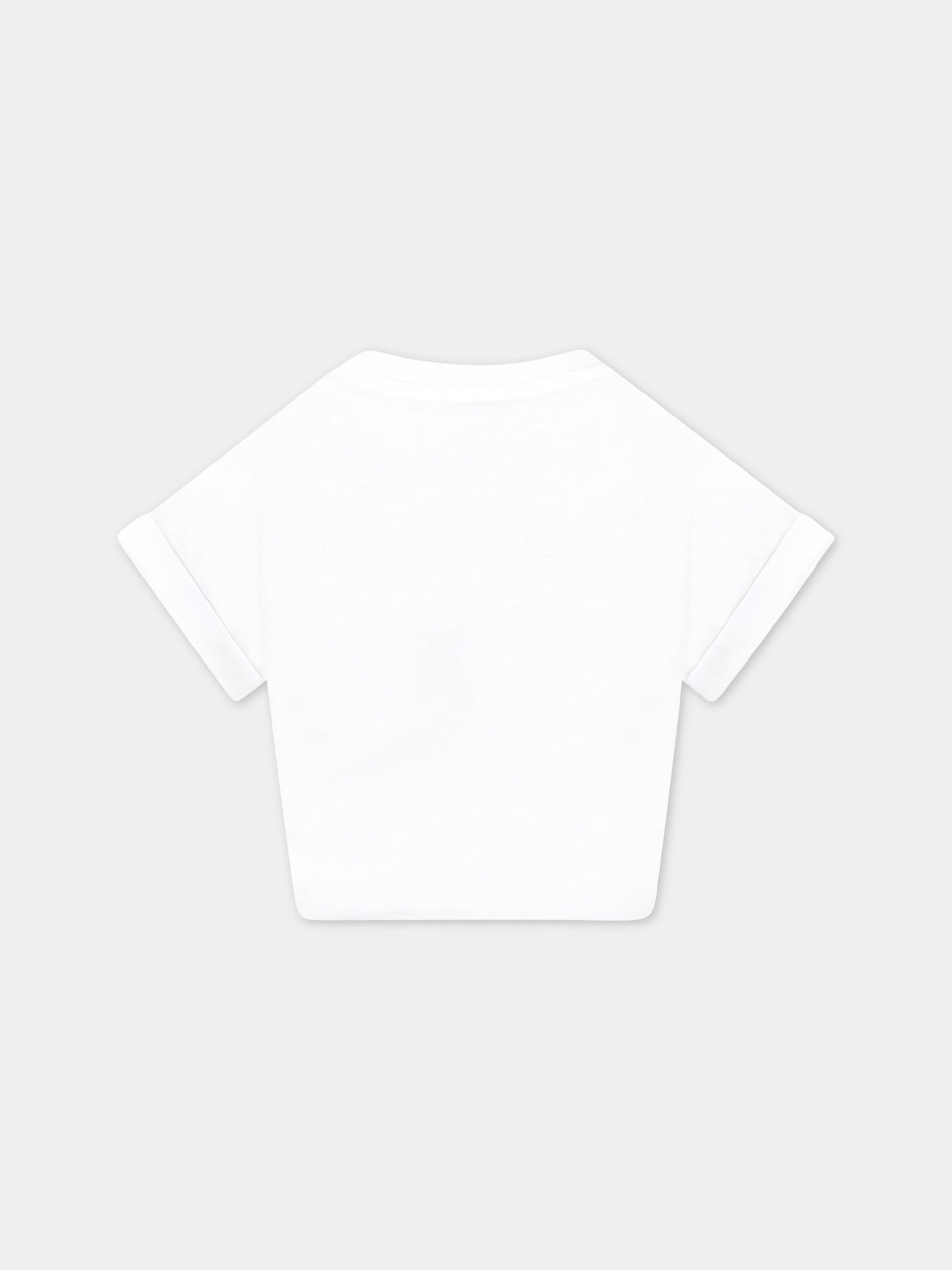 T-shirt bianca per bambina con logo,Msgm Kids,MS028845 001