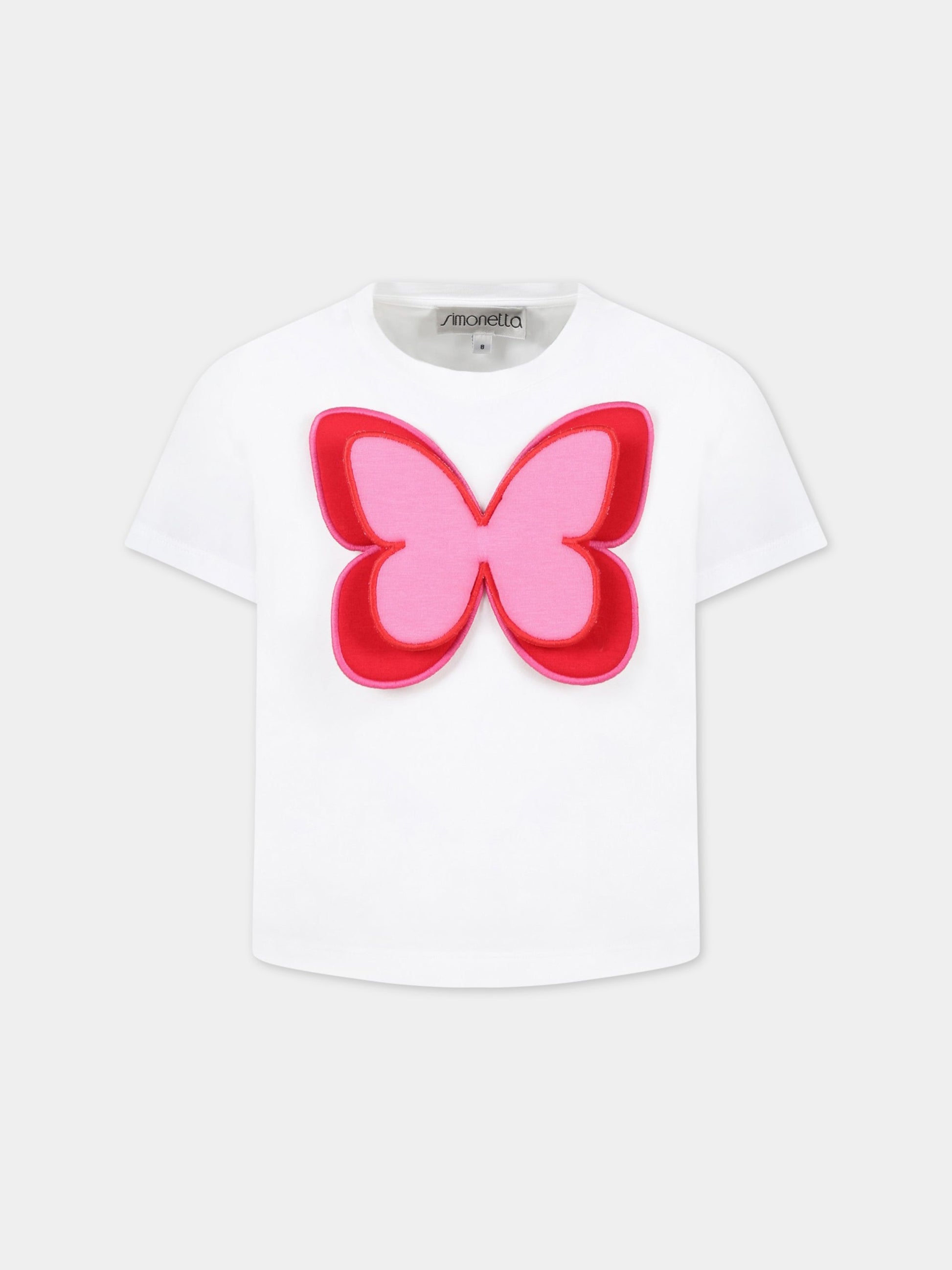 T-shirt bianca per bambina con farfalla,Simonetta,1Q8081 J0007 100