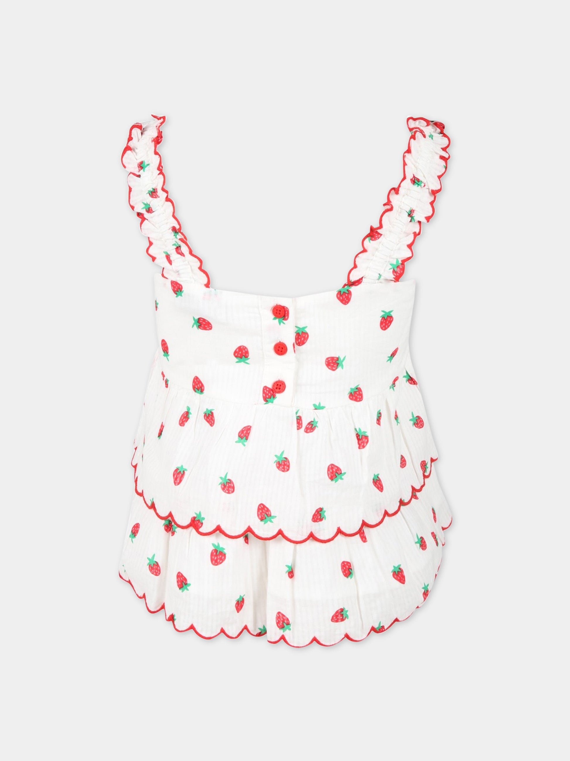 Top bianco per bambina con fragole,Stella Mccartney Kids,8Q5AC2 Z0139 100RO