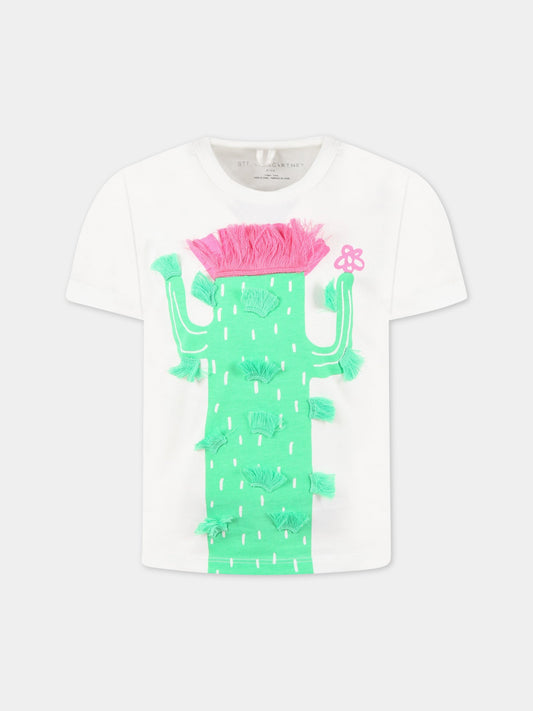 T-shirt bianca per bambina con cactus,Stella Mccartney Kids,8Q8AZ1 Z0168 100VE