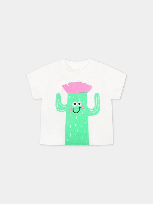 T-shirt bianca per neonati con cactus,Stella Mccartney Kids,8Q8HG1 Z0168 100VE