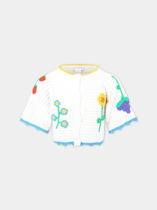 Cardigan bianco per bambina con fiori,Stella Mccartney Kids,8Q9AA0 Z0166 100MC