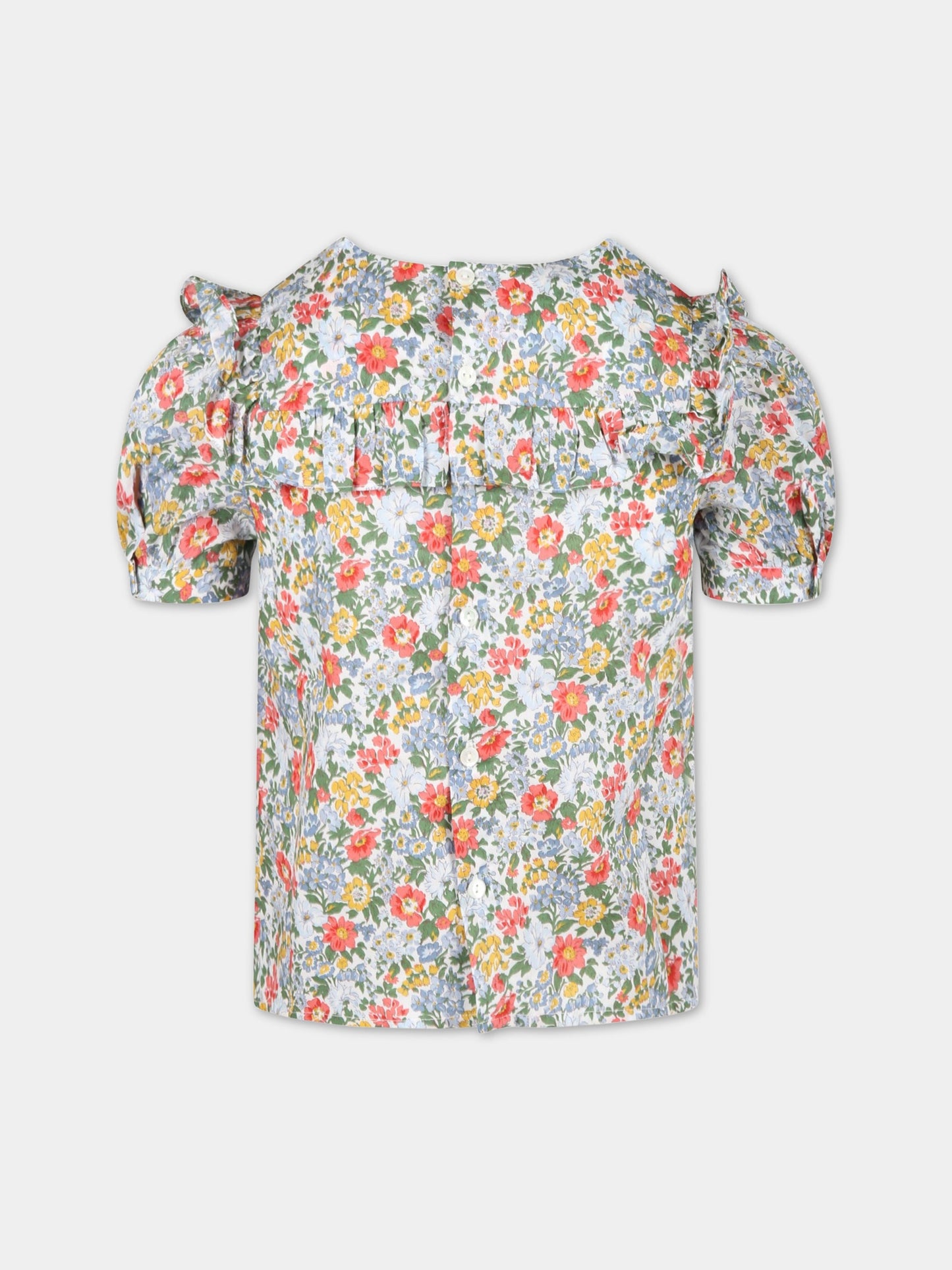 Blusa bianca per bambina con fiori,Bonpoint,S02GBLWO0502 515