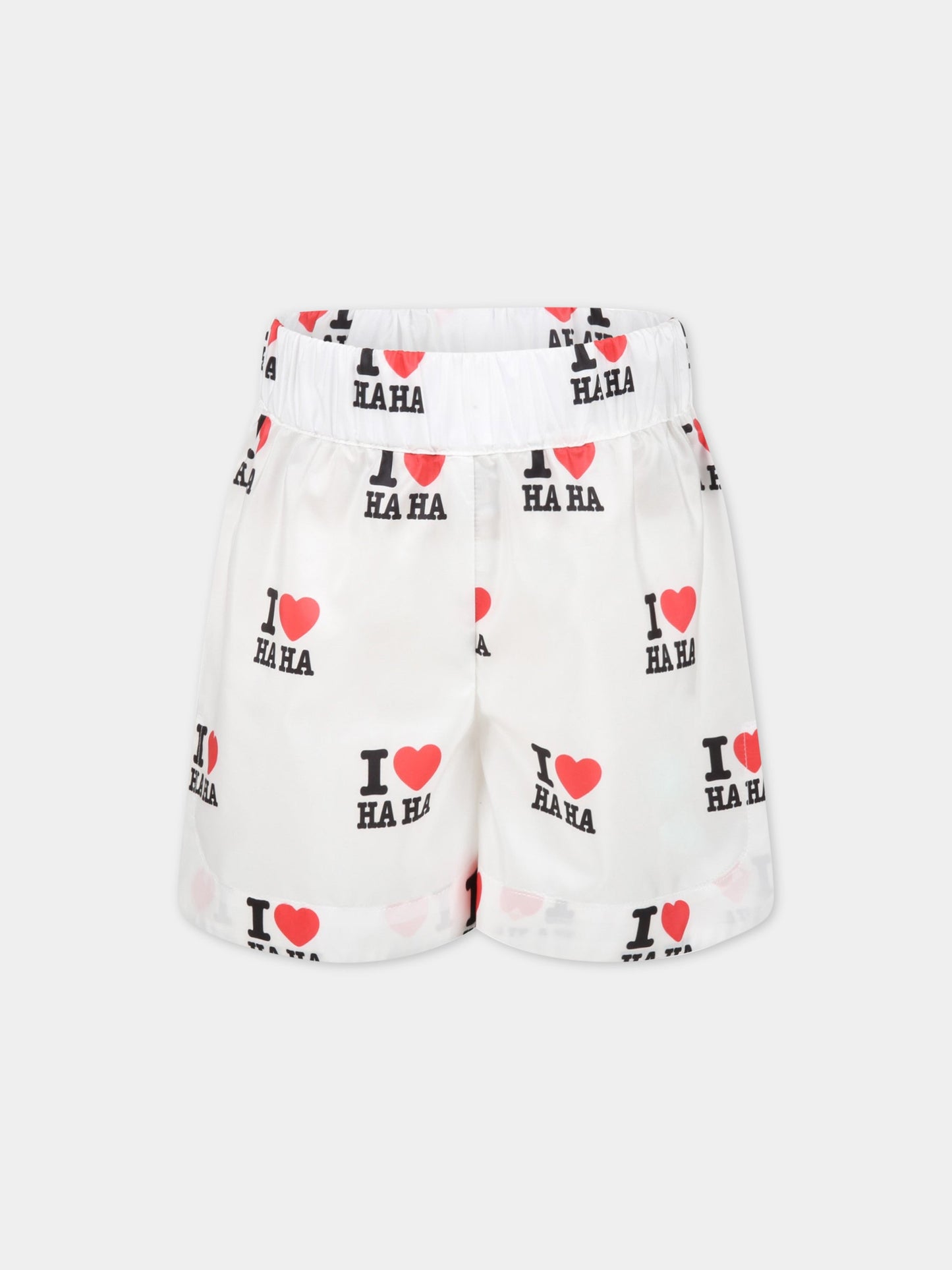 Shorts bianchi per bambina con scritta I love HaHa,Caroline Bosmans,2502-18-04 I LOVE HAHA NATURAL