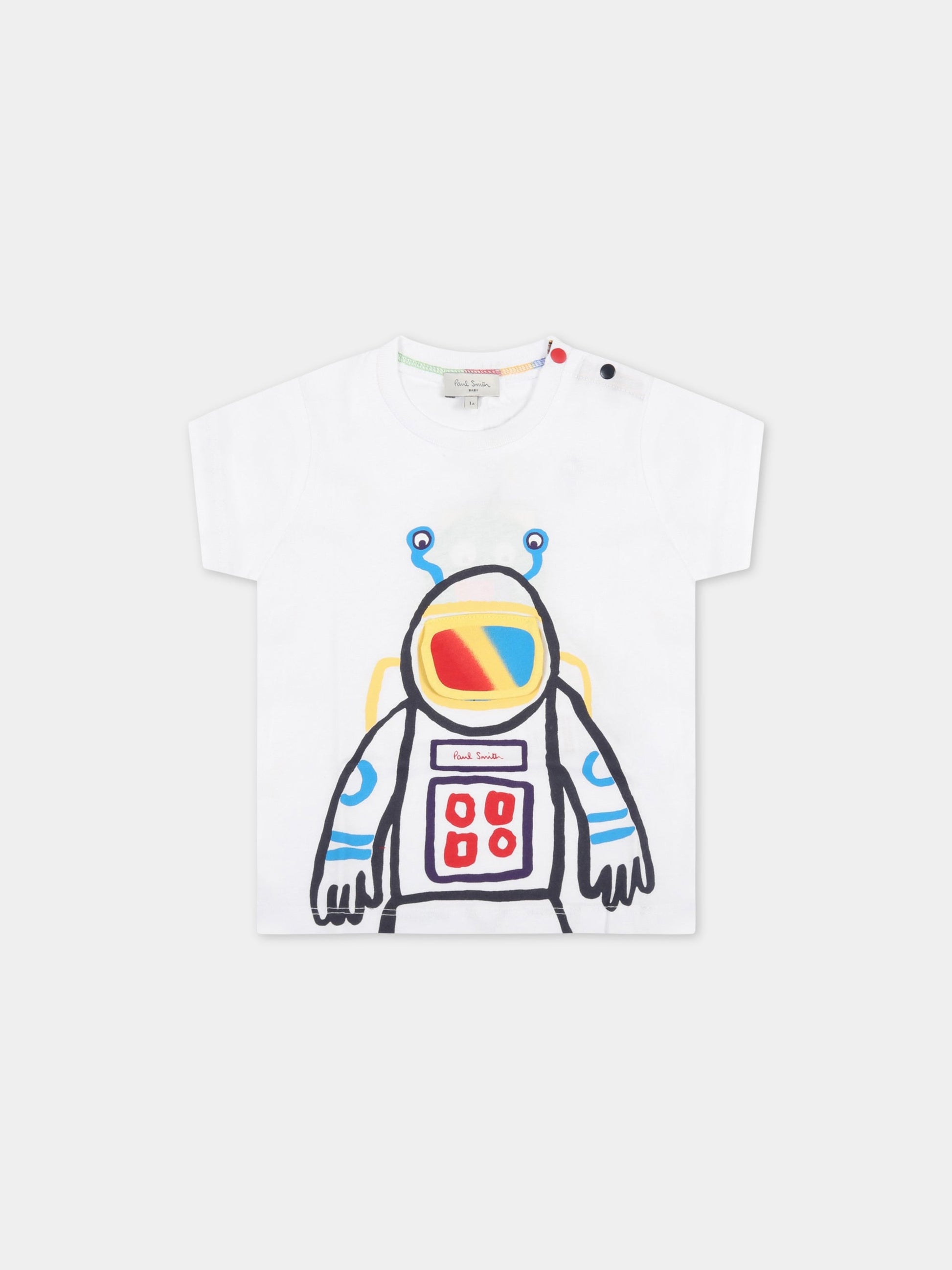 T-shirt bianca per neonato con robot e logo,Paul Smith Junior,P05035 10P