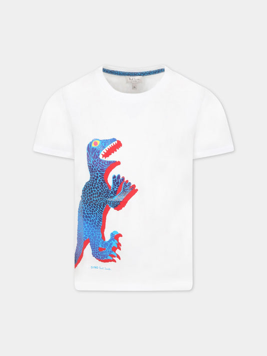 T-shirt bianca per bambino con dinosauro,Paul Smith Junior,P25106 10P