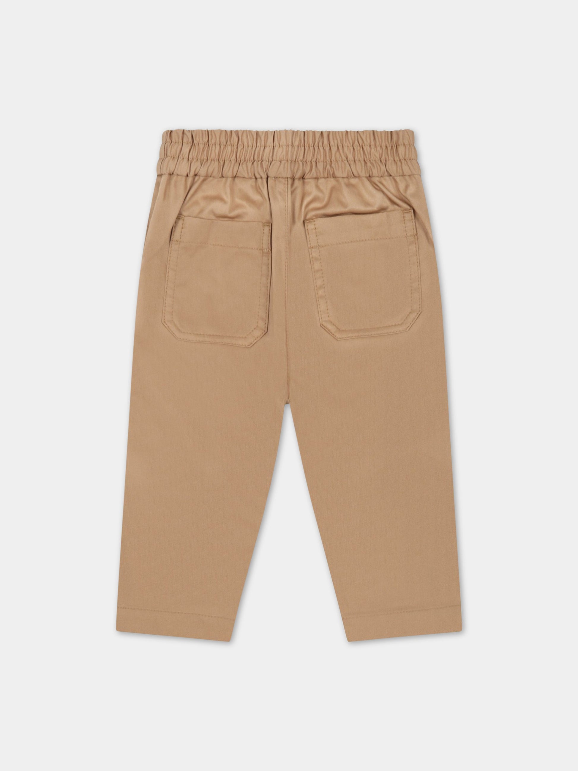 Pantaloni beige per neonato con logo ricamato,Burberry Kids,8053964