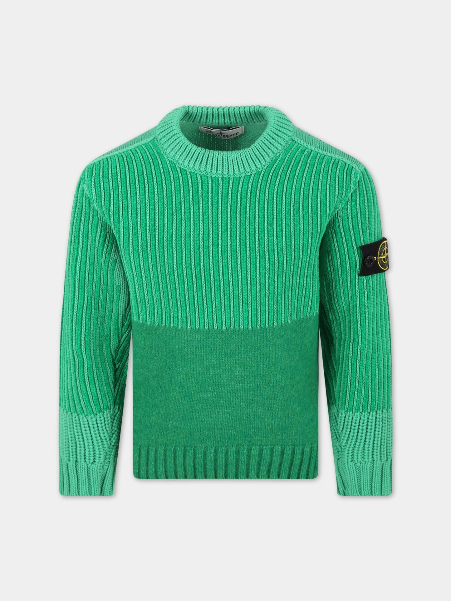 Maglione verde per bambino con patch logato,Stone Island Junior,7716514A6 V0050